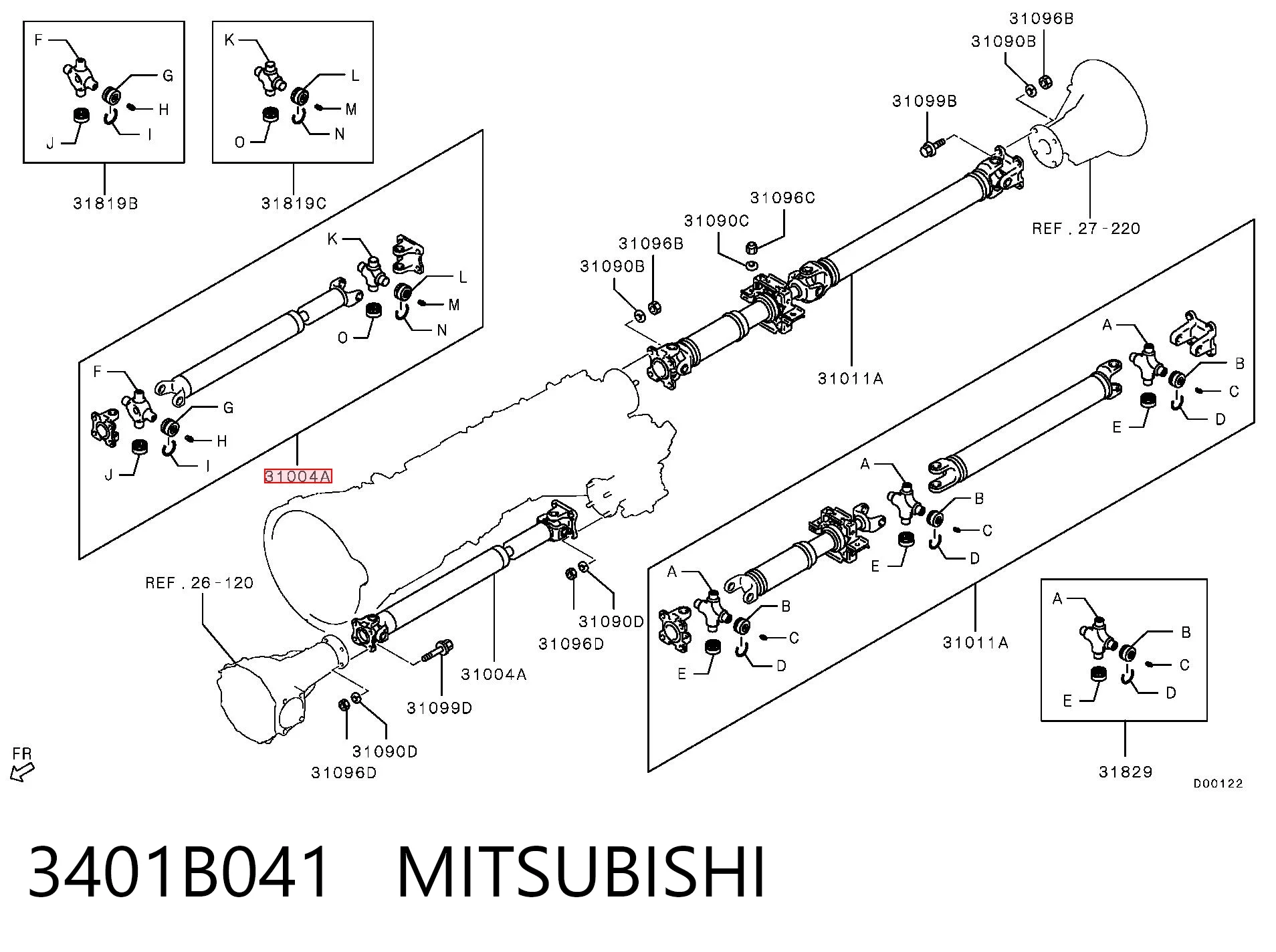 3401B041 Mitsubishi Transmisión cardán, eje delantero
