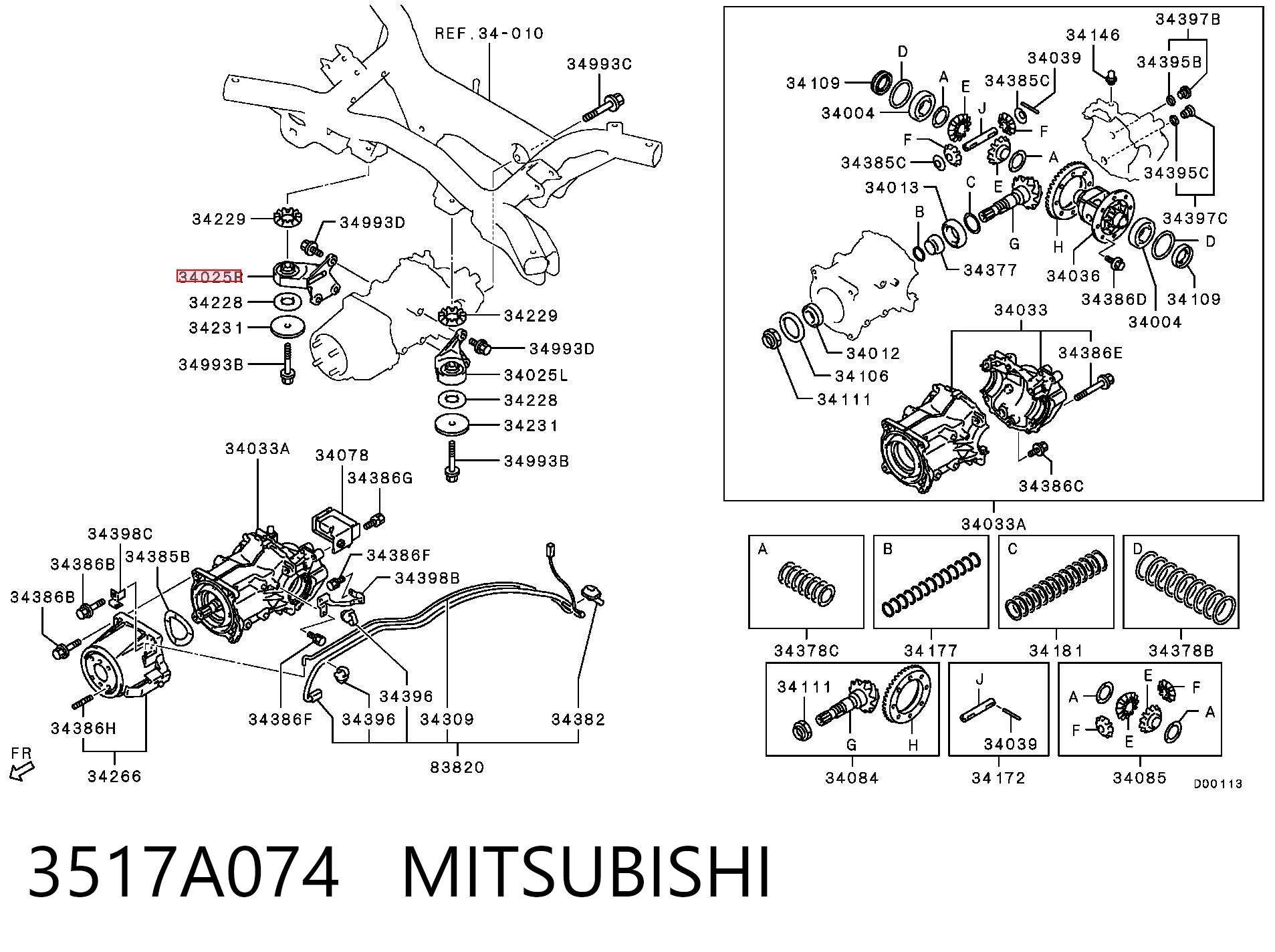 3517A074 Mitsubishi Soporte derecho del diferencial trasero