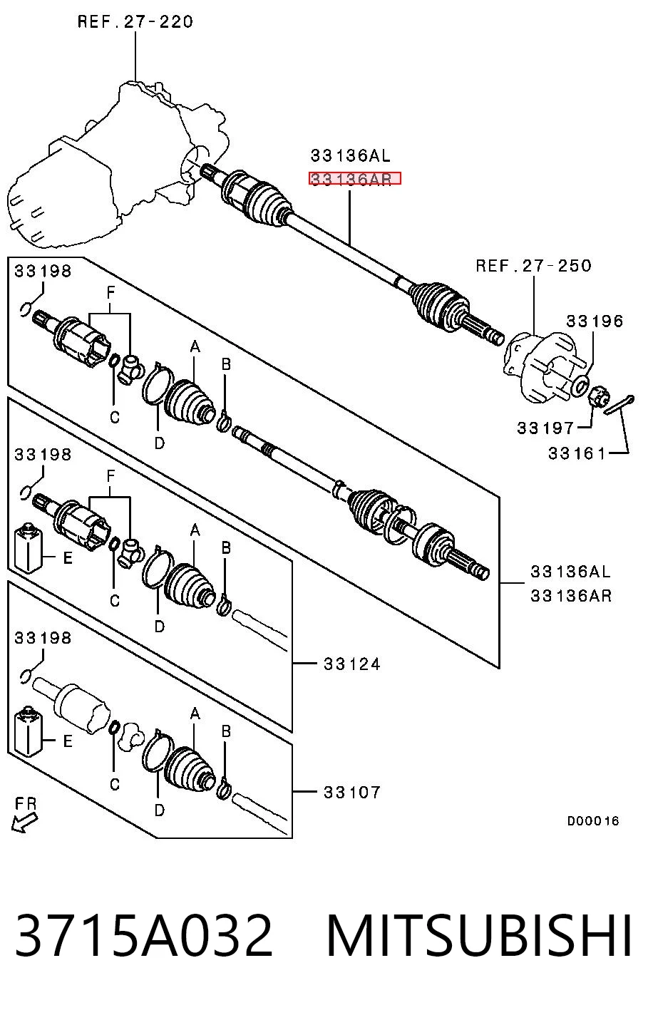 3715A032 Mitsubishi Palier trasero derecho