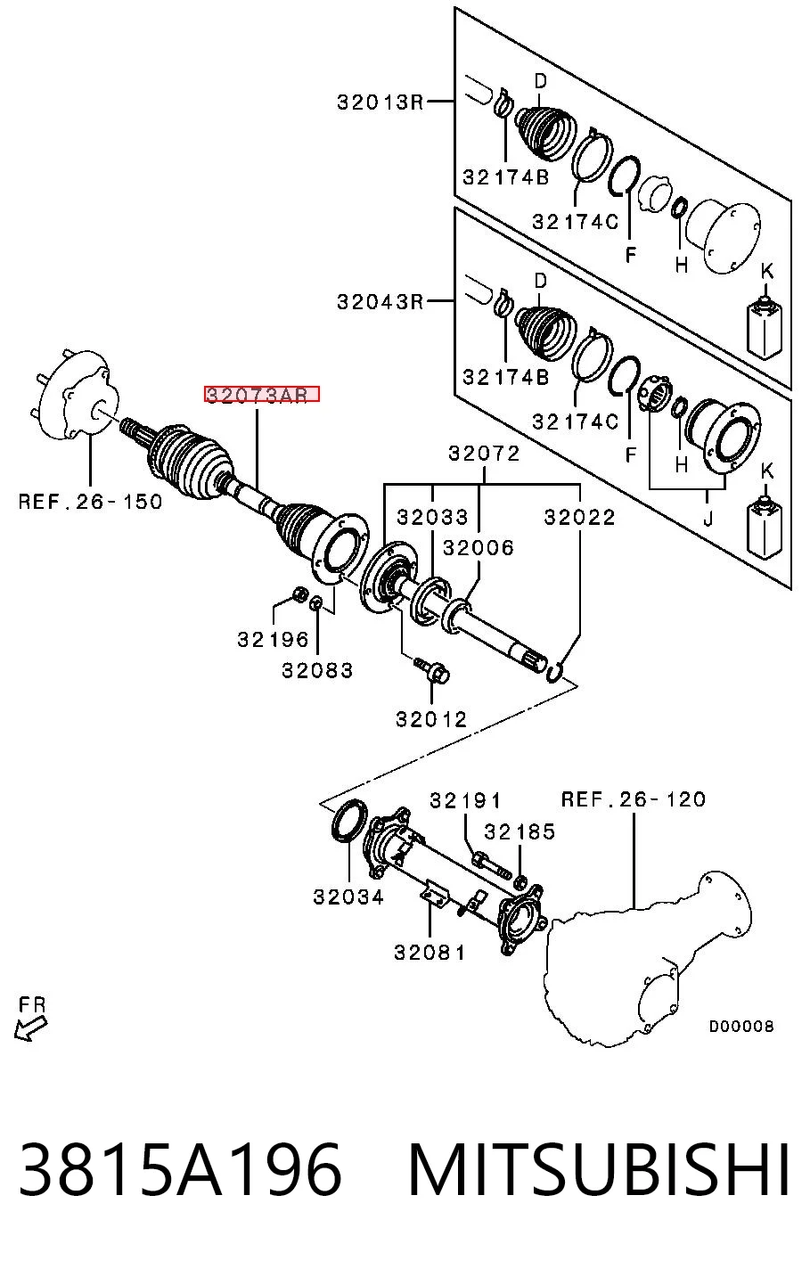 3815A196 Mitsubishi Semieje delantero derecho