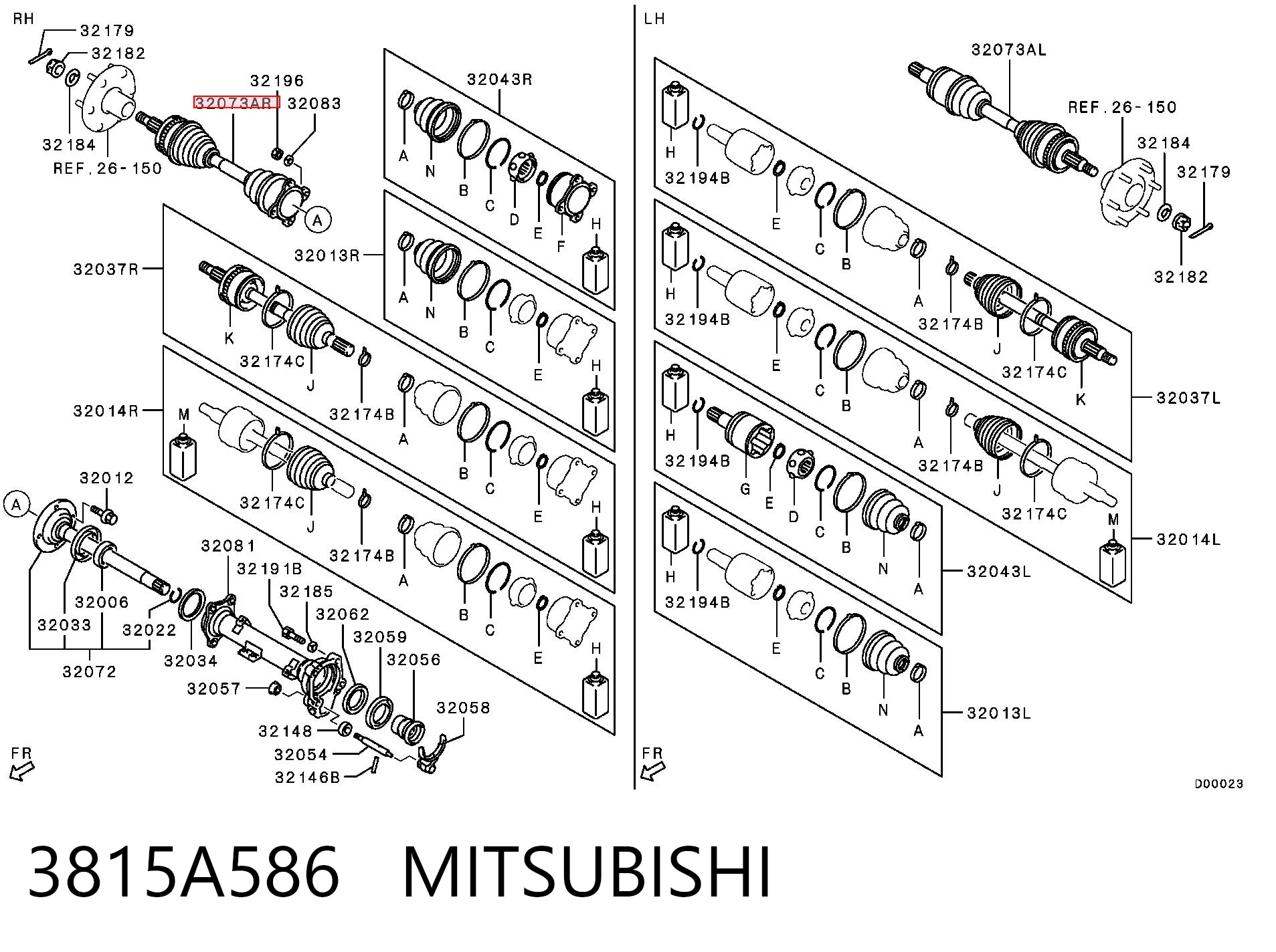3815A586 Mitsubishi Semieje delantero derecho
