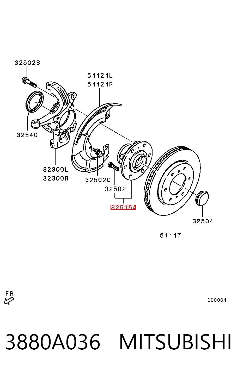 3880A036 Mitsubishi Cubo delantero