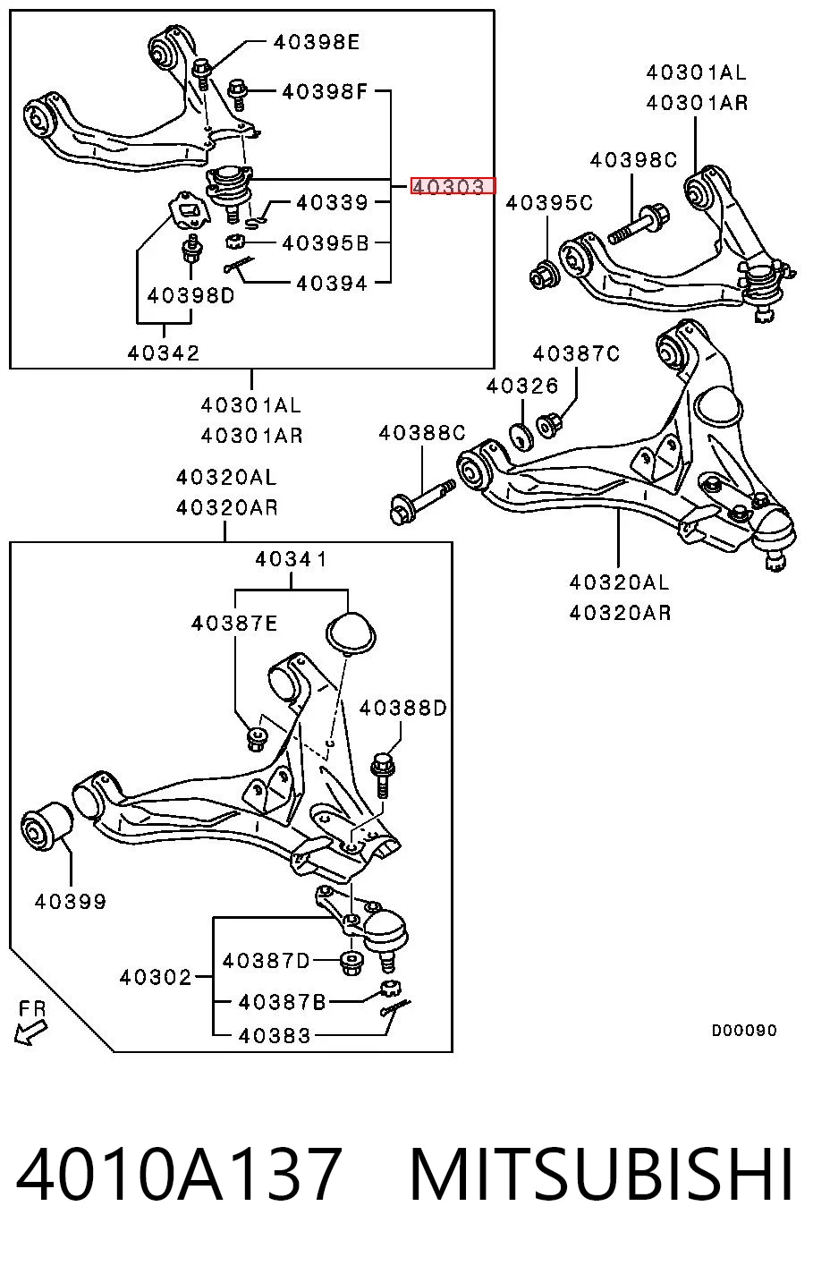 4010A137 Mitsubishi Rótula de suspensión superior