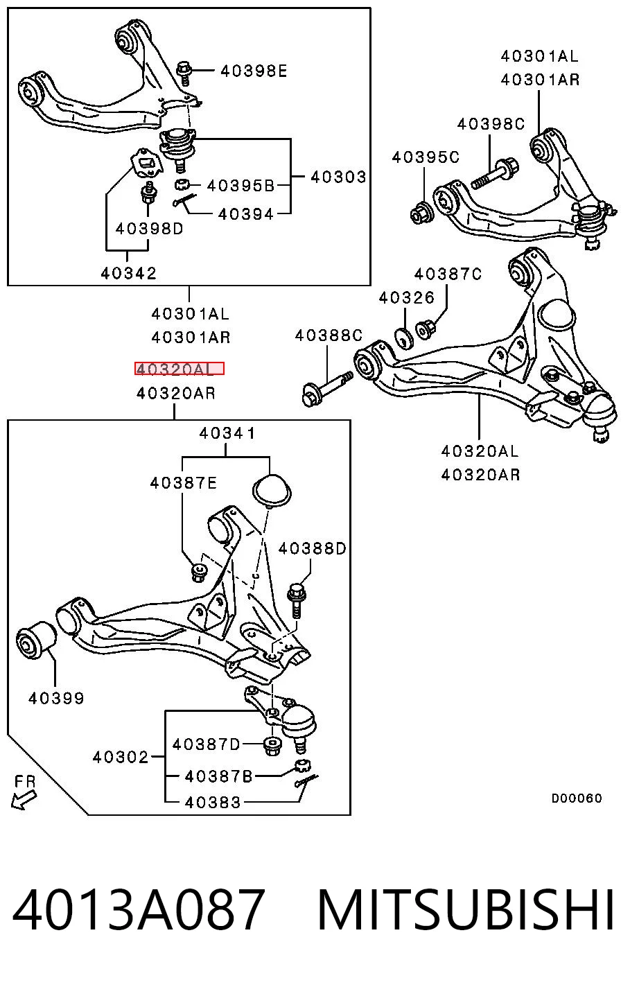 4013A087 Mitsubishi Brazo inferior izquierdo de la suspensión delantera