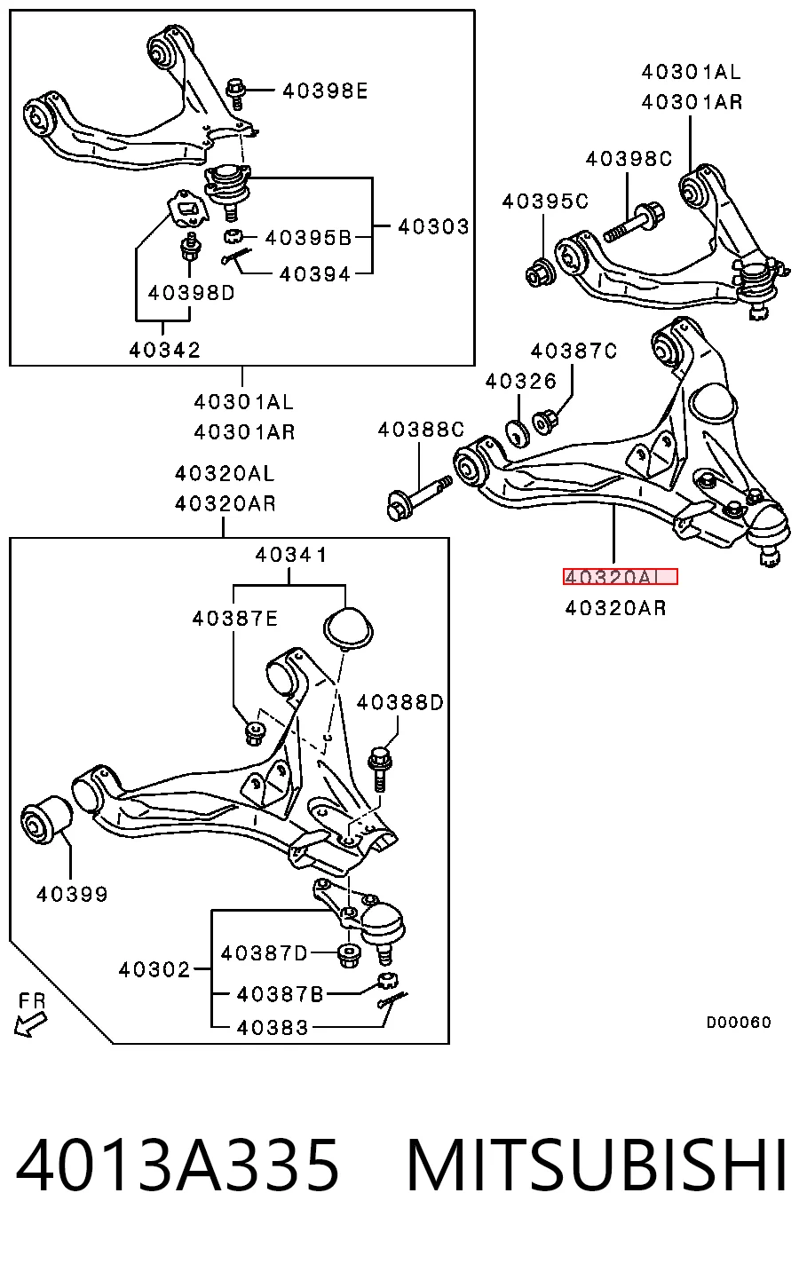 Brazo inferior izquierdo de la suspensión delantera 4013A335 MITSUBISHI