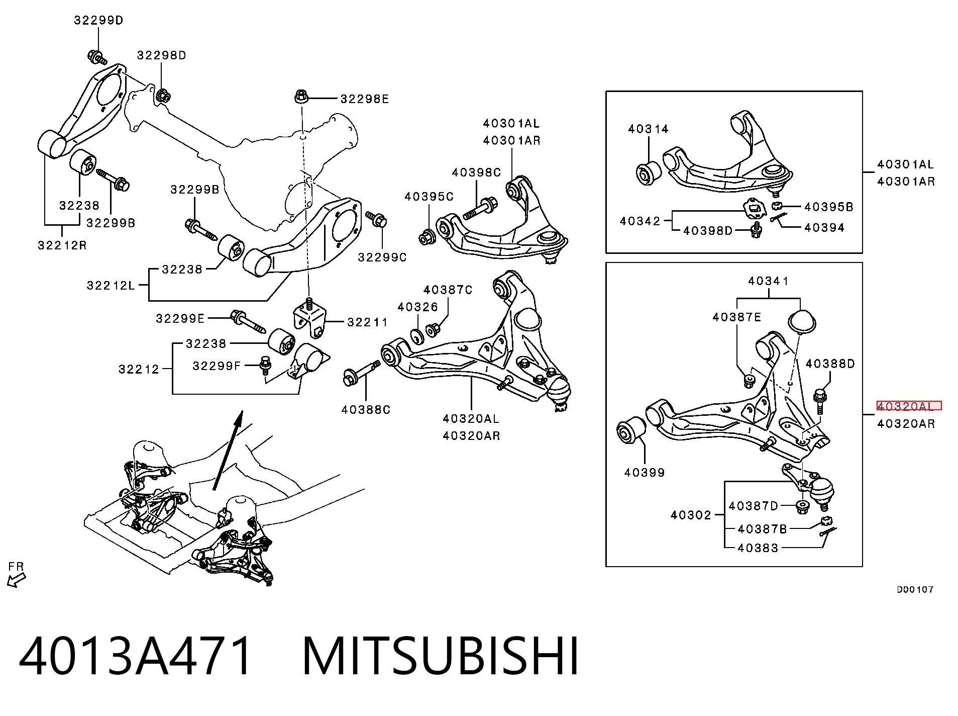 4013A471 Mitsubishi Brazo inferior izquierdo de la suspensión delantera