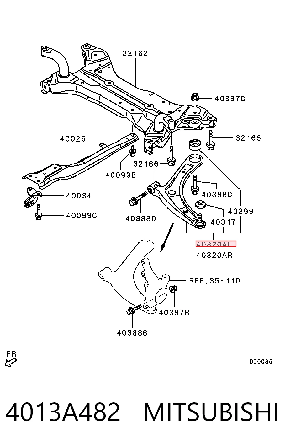 4013A482 Mitsubishi Brazo inferior izquierdo de la suspensión delantera