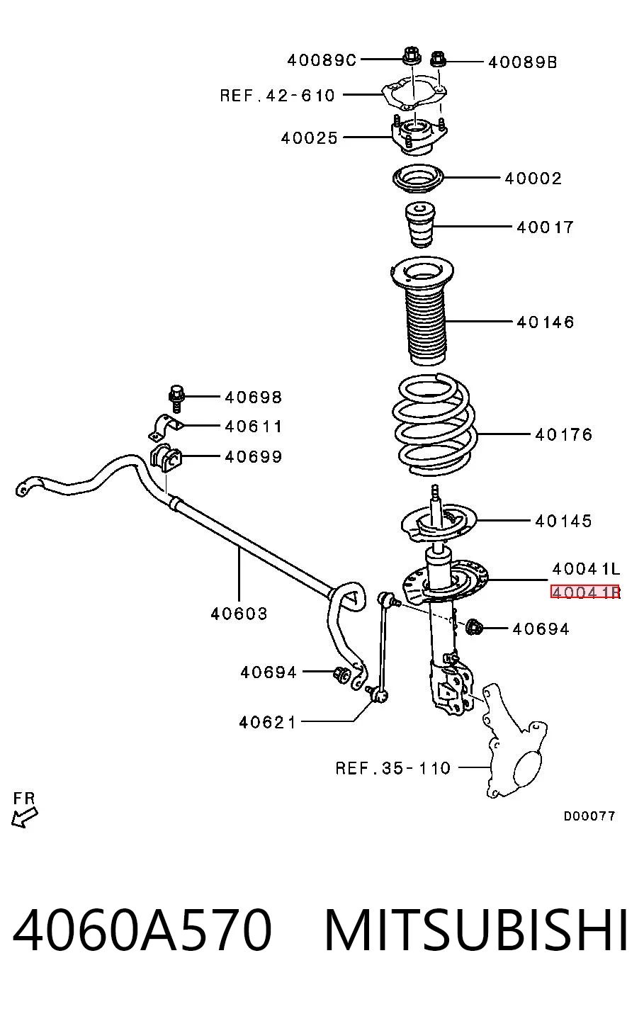 amortiguador frontal derecho Chrysler 4060A562