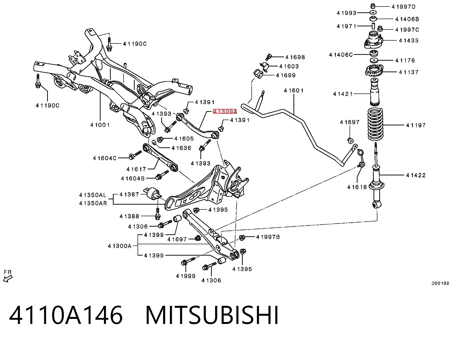 4110A146 Mitsubishi Brazo transversal de suspensión trasera