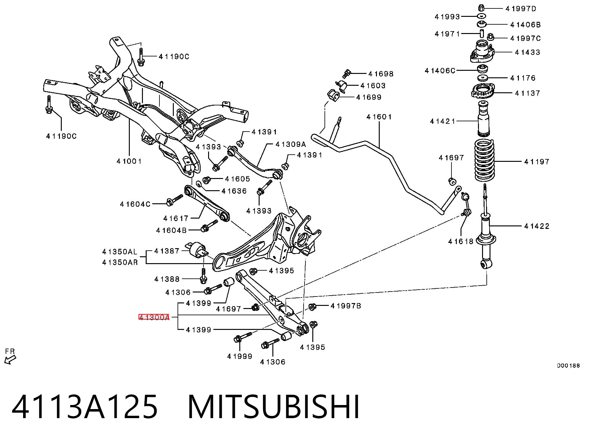 4113A125 Mitsubishi Brazo transversal de suspensión trasera