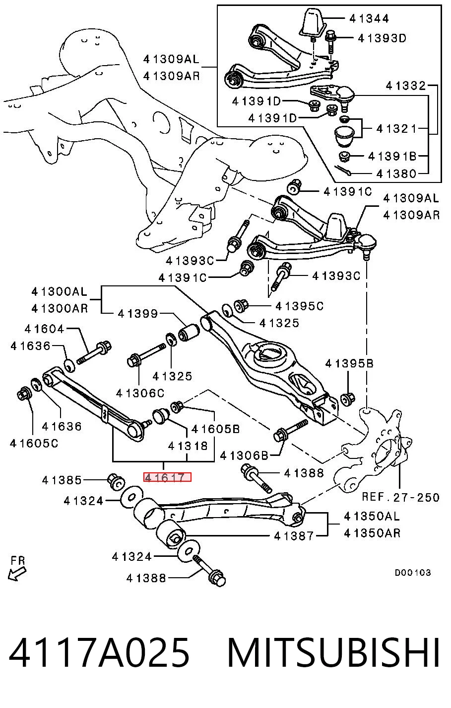 4117A025 Mitsubishi Brazo transversal de suspensión trasera