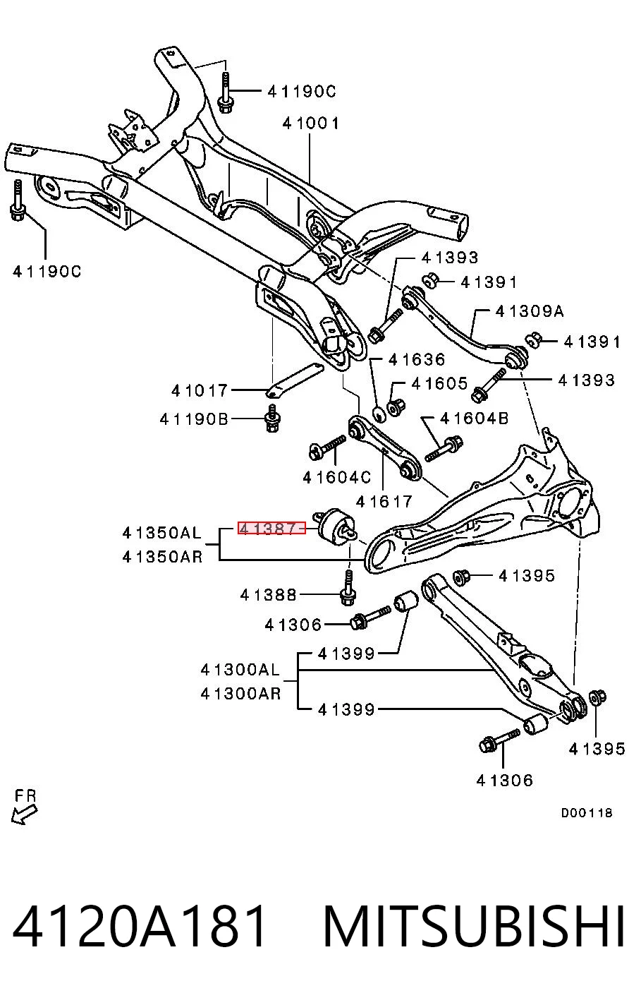 4120A181 Mitsubishi Buje delantero del brazo longitudinal trasero