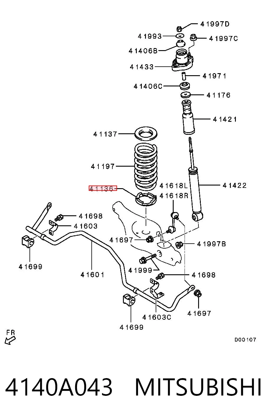 4140A043 Mitsubishi Aislador de resorte trasero inferior de goma