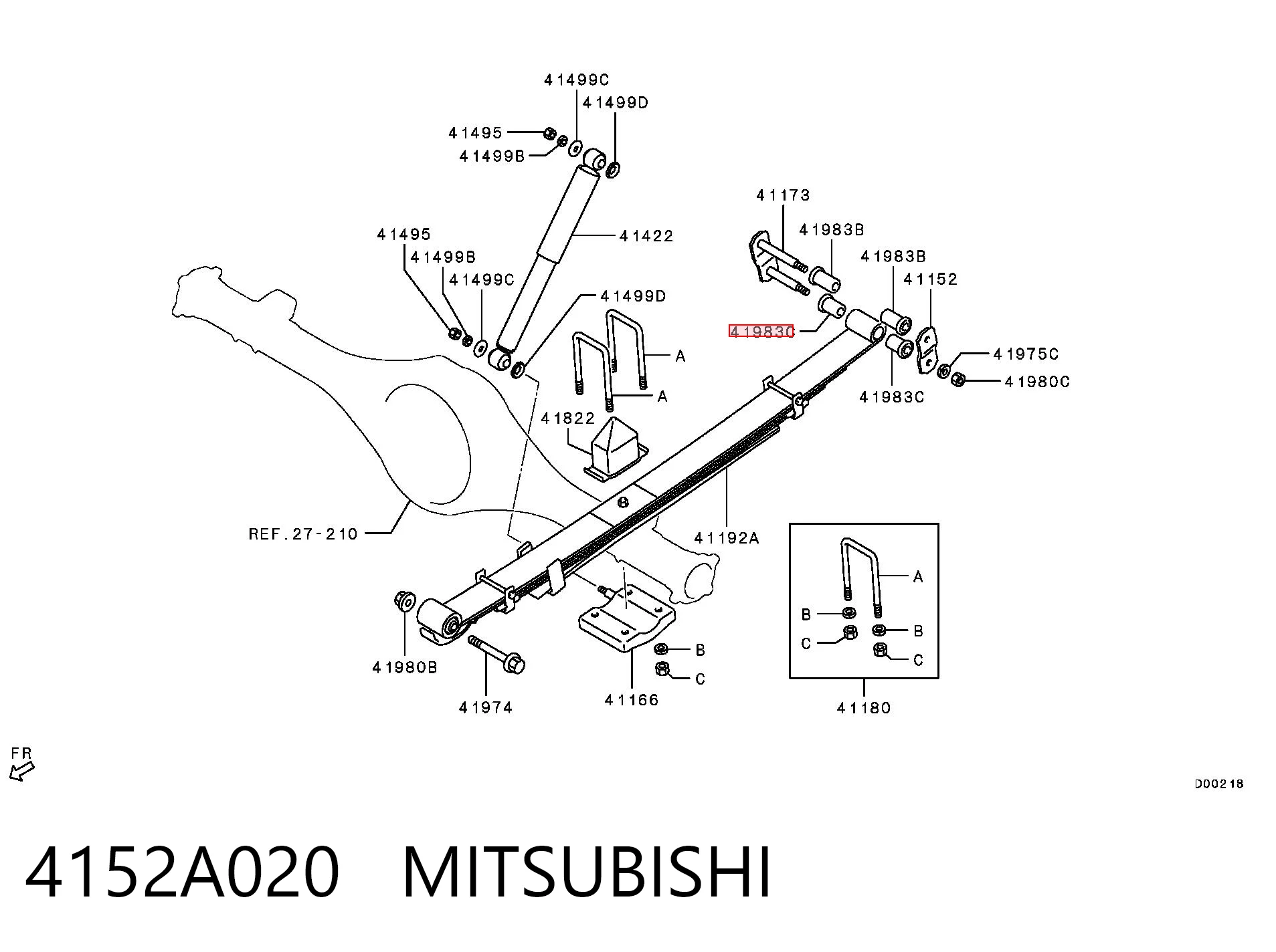 4152A020 Mitsubishi Buje de la bisagra del resorte de láminas