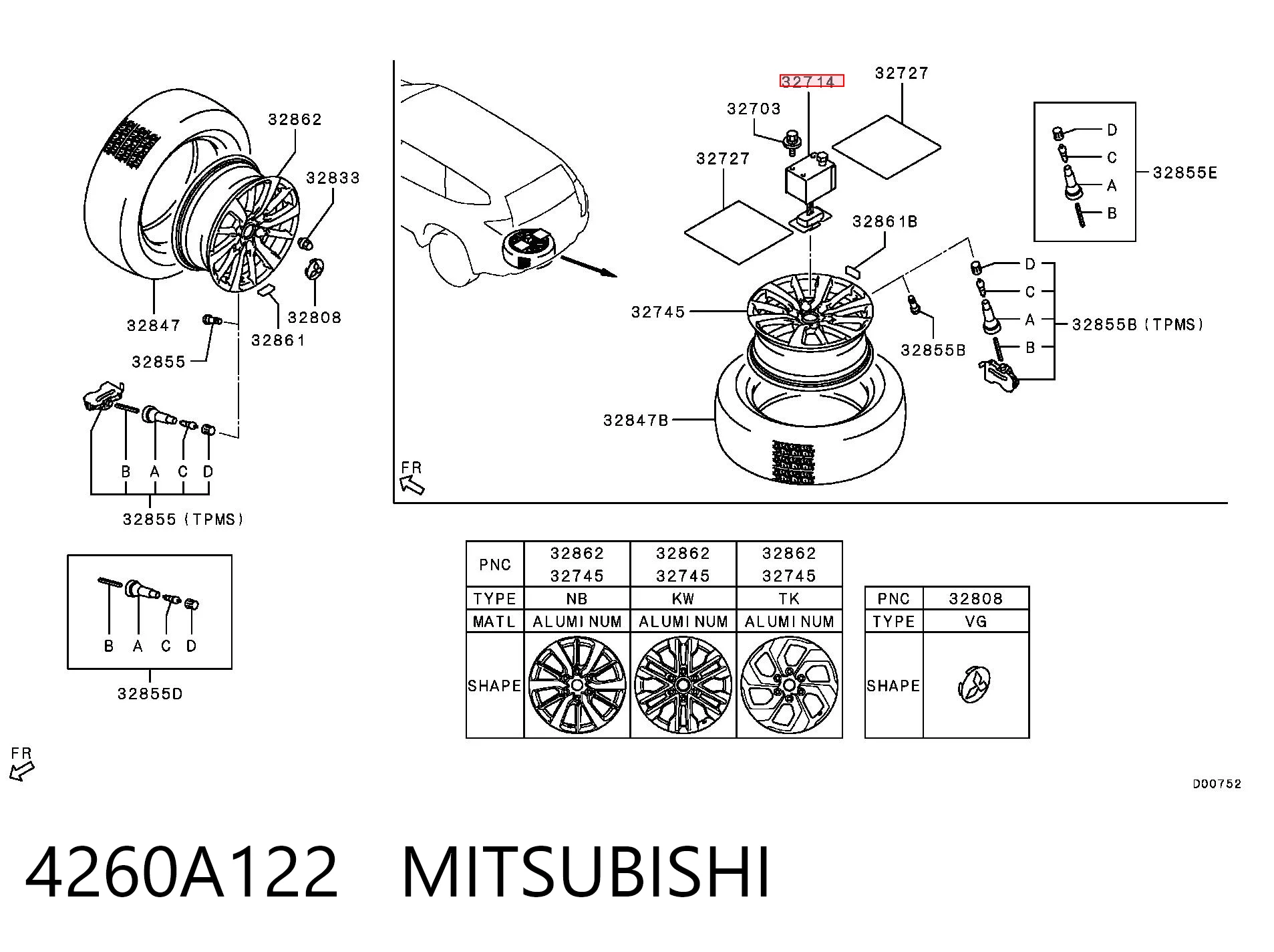 4260A122 Mitsubishi Cabrestante de rueda de repuesto