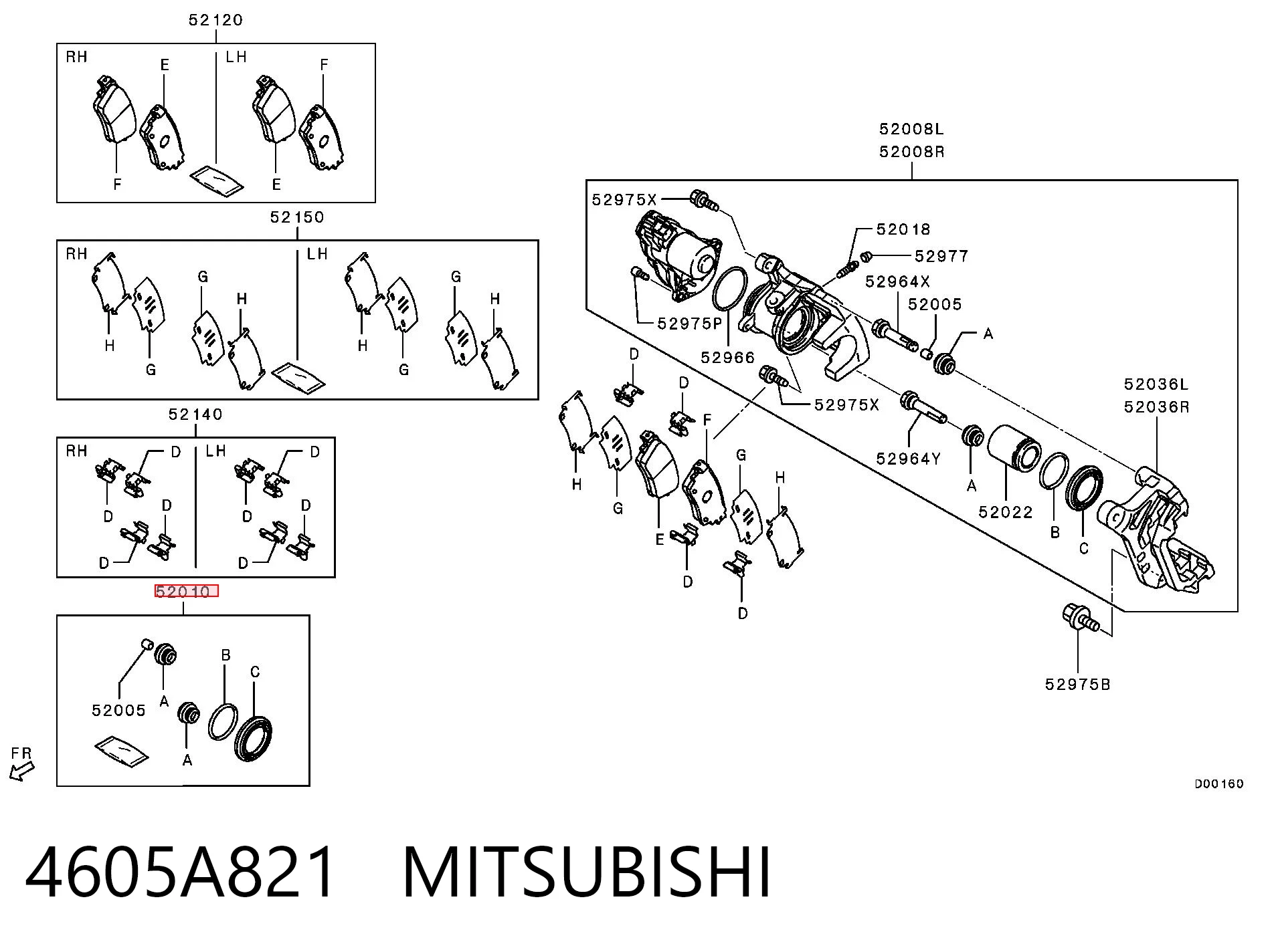 Juego de reparación de pinza de freno trasero 4605A821 MITSUBISHI