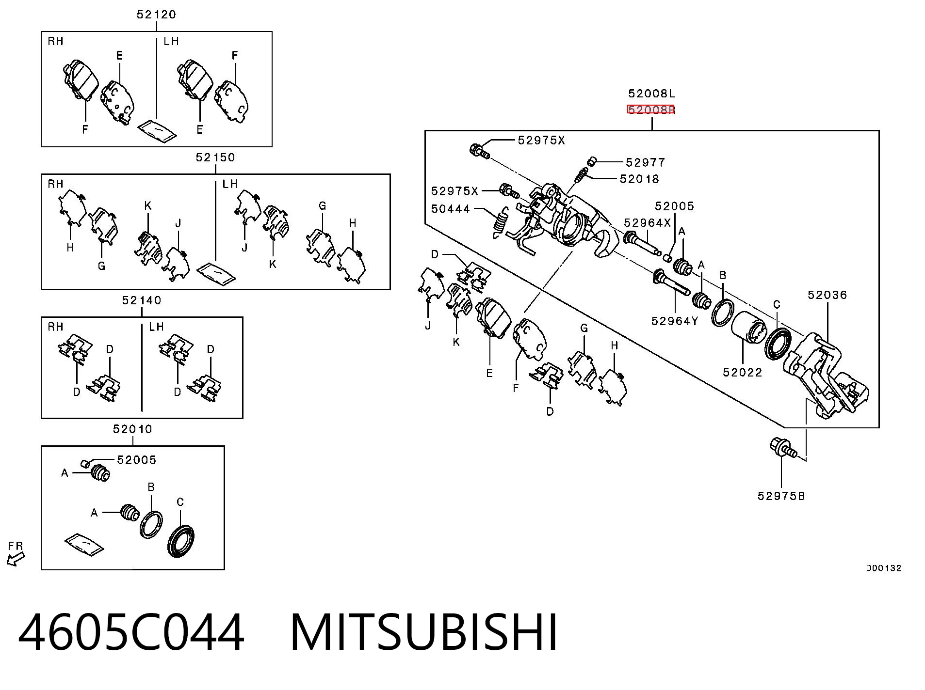 4605C044 Mitsubishi Pinza de freno trasera derecha