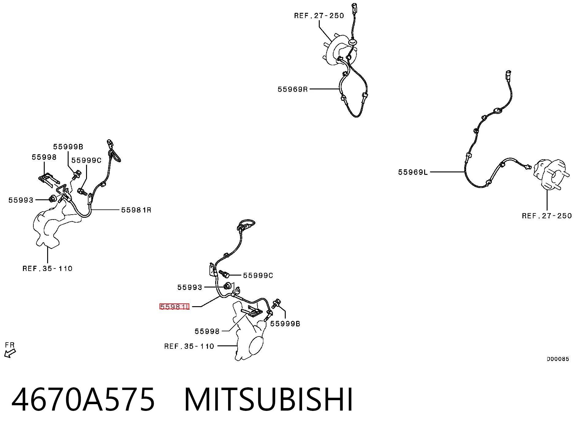 4670A575 Mitsubishi Sensor ABS delantero izquierdo