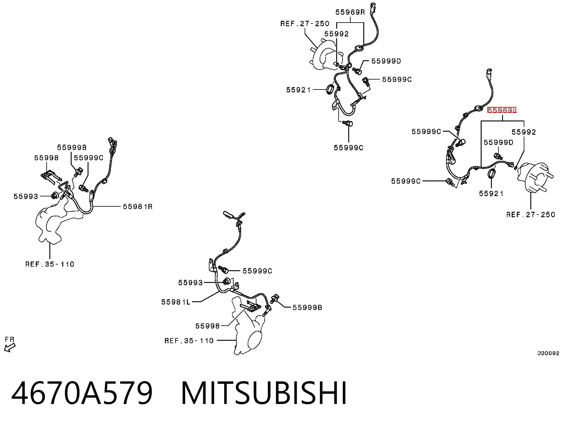4670A579 Mitsubishi Sensor revoluciones de la rueda, trasero izquierdo