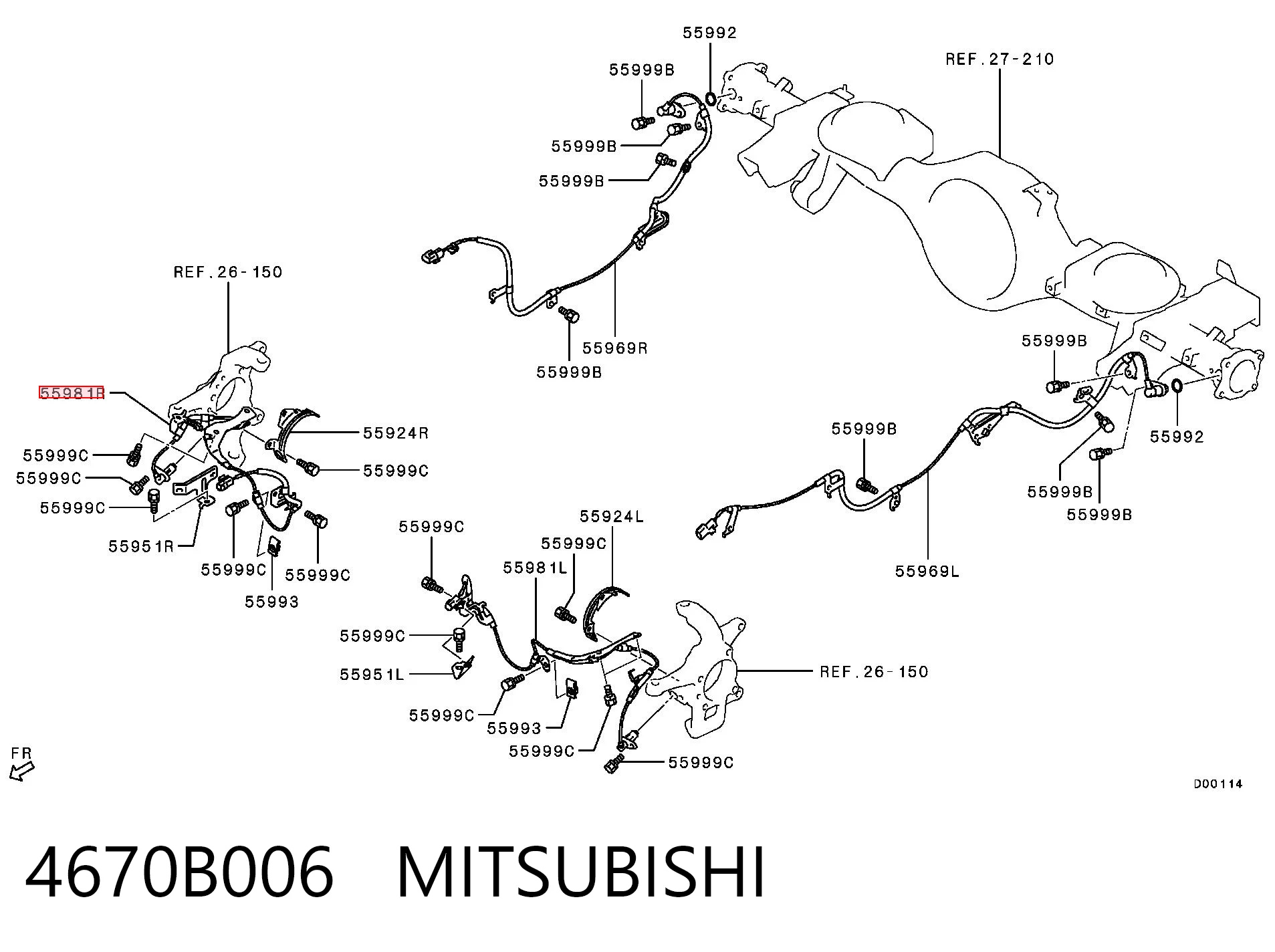 4670B006 Mitsubishi Sensor de freno, delantero derecho