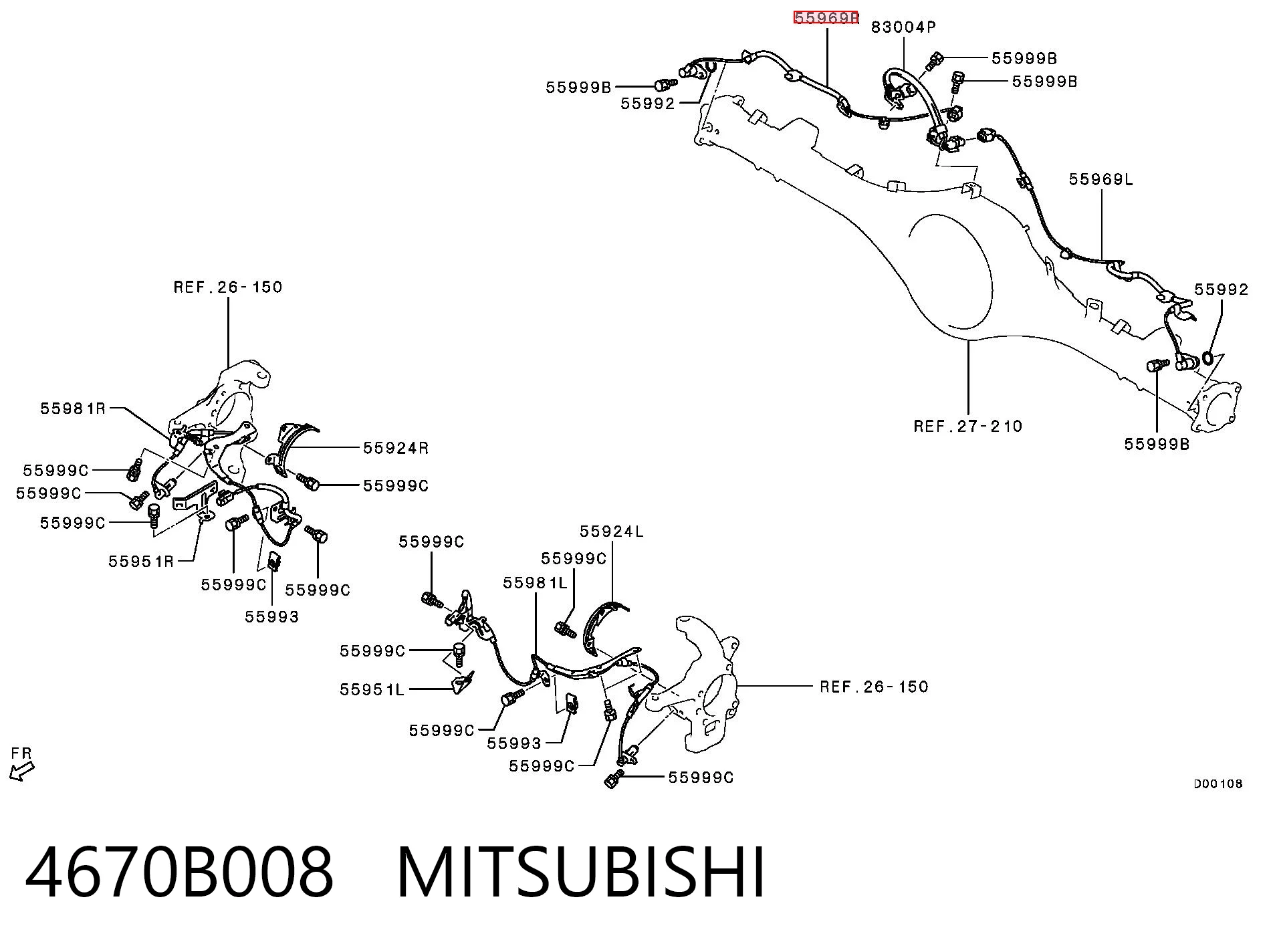 4670B008 Mitsubishi Sensor ABS, rueda trasera derecha