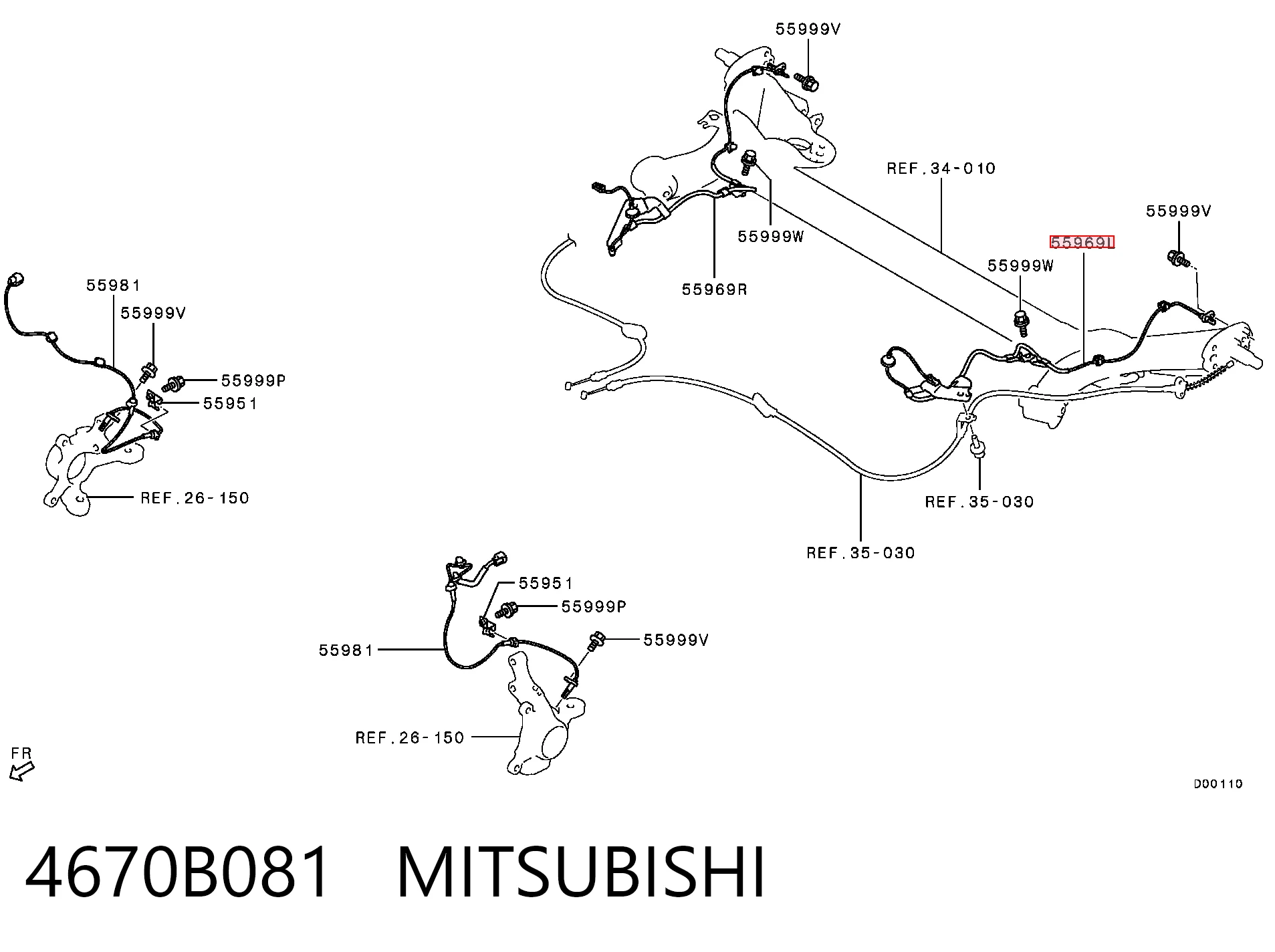 4670B081 Mitsubishi Sensor revoluciones de la rueda, trasero izquierdo