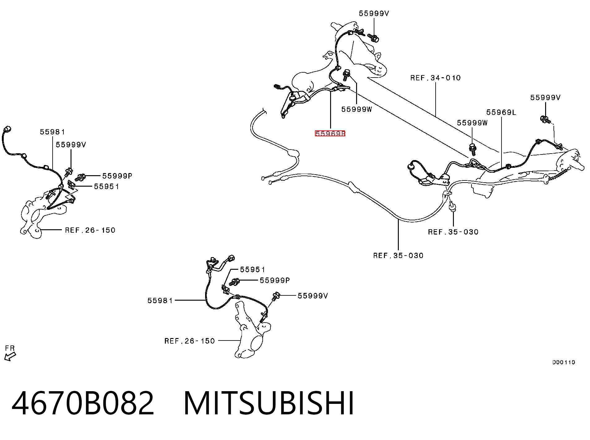 4670B082 Mitsubishi Sensor ABS, rueda trasera derecha
