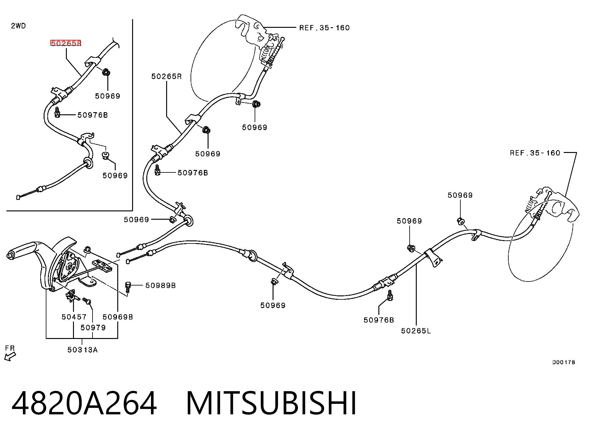 4820A264 Mitsubishi Cable de freno de mano trasero derecho