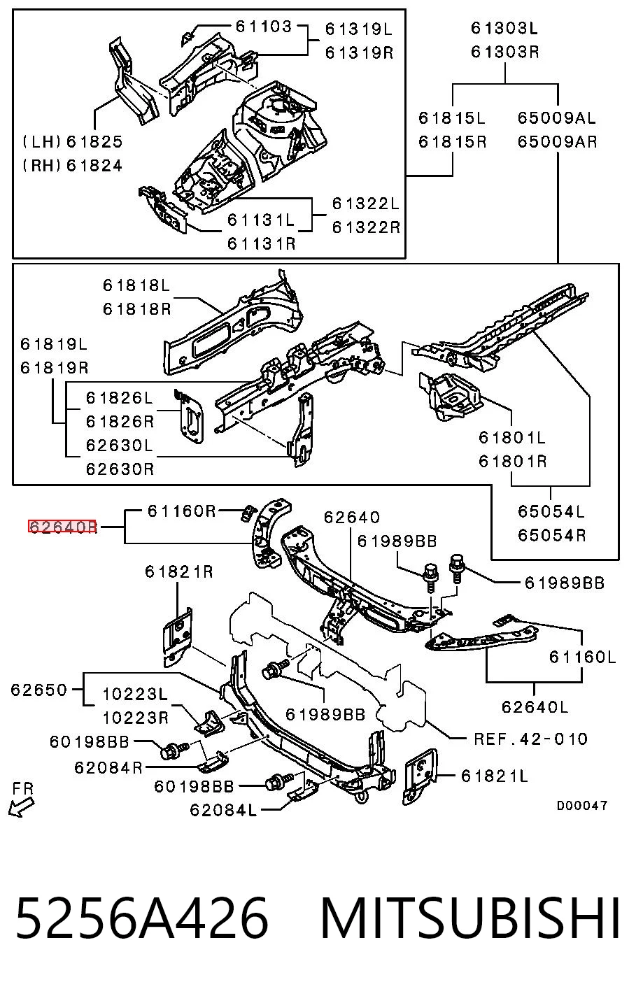 5256A426 Mitsubishi Soporte derecho del radiador (panel de montaje para faros)