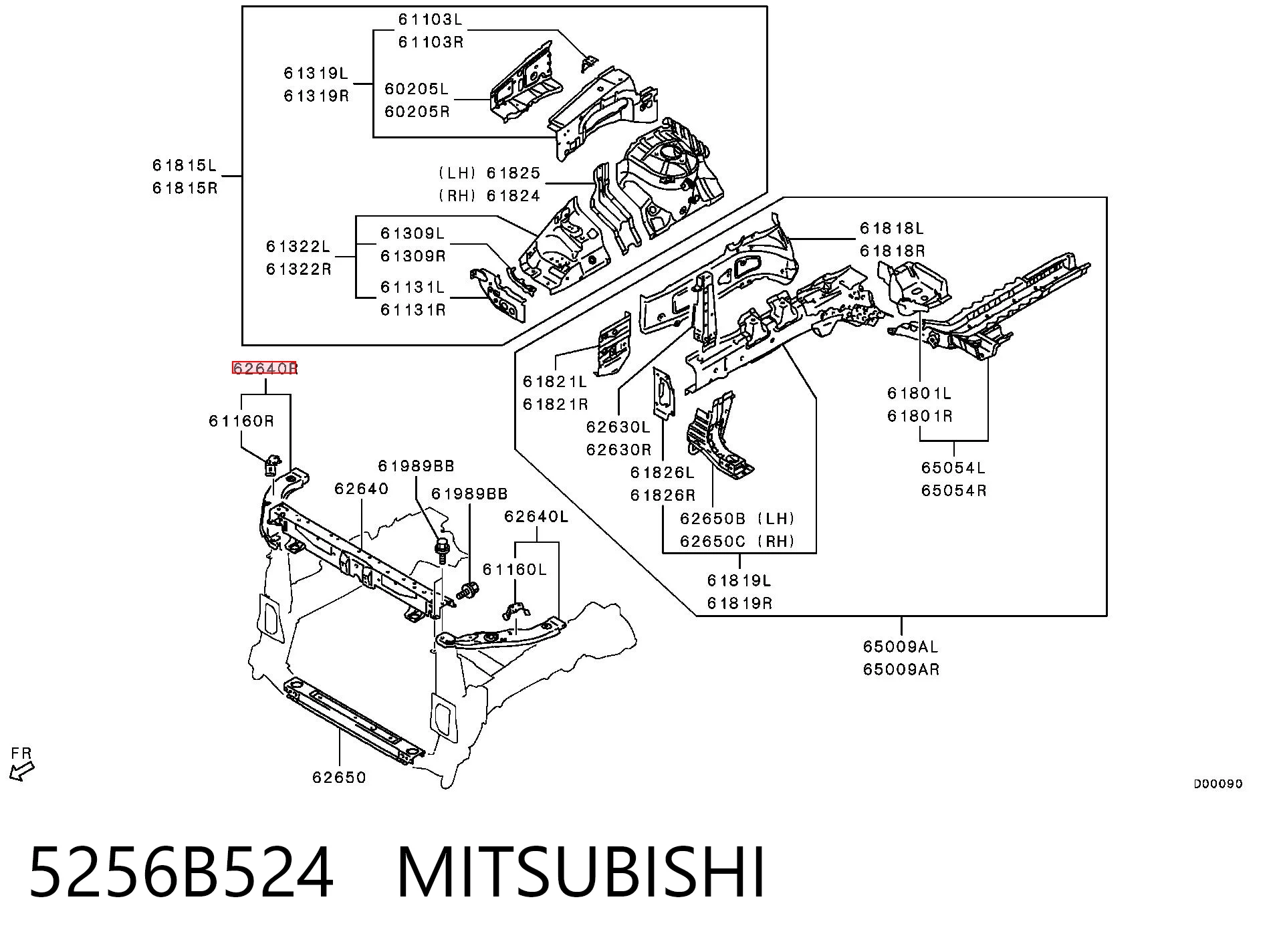 5256B524 Mitsubishi Soporte derecho del radiador (panel de montaje para faros)
