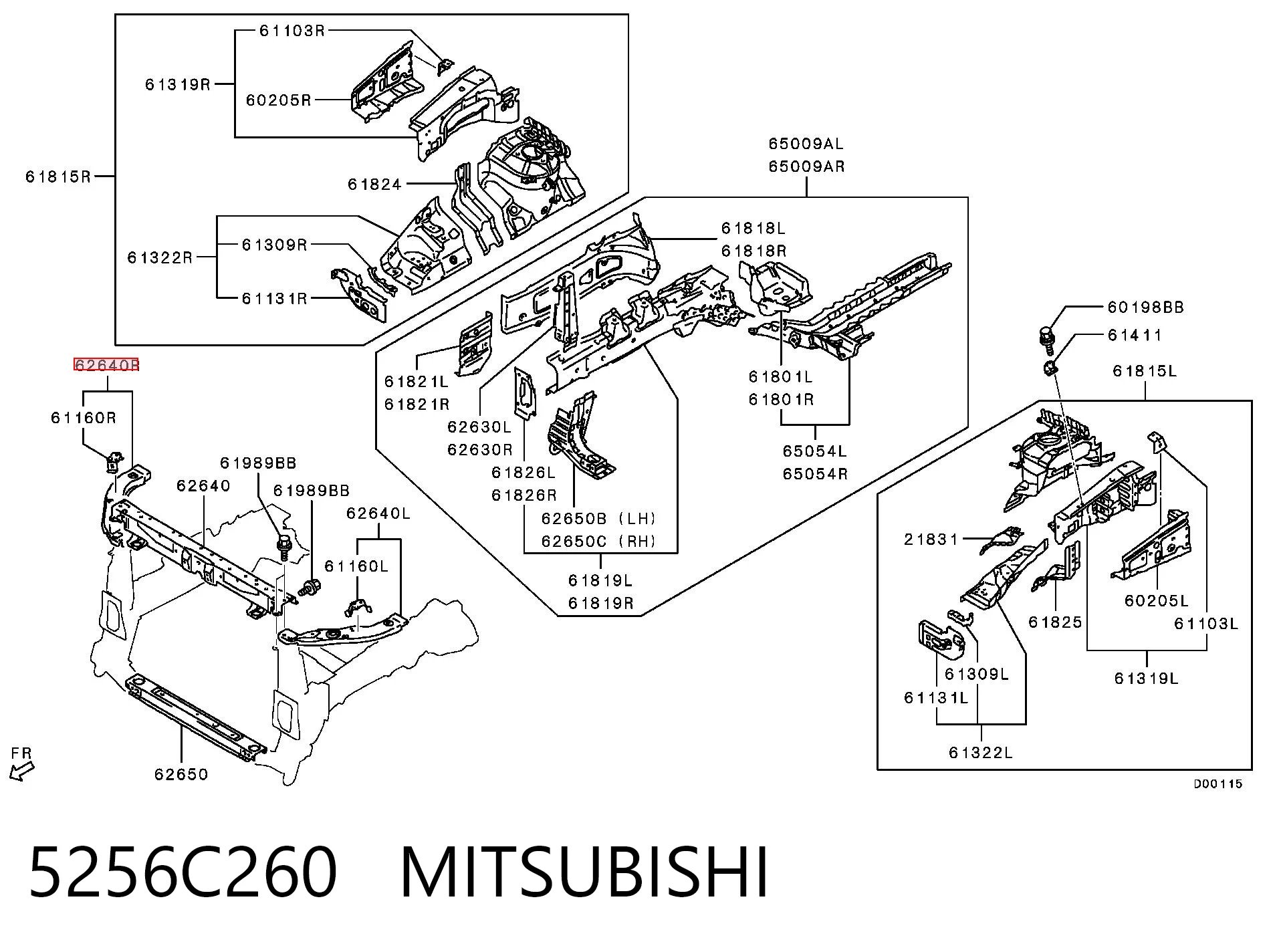 5256C260 Mitsubishi Soporte derecho del radiador (panel de montaje para faros)