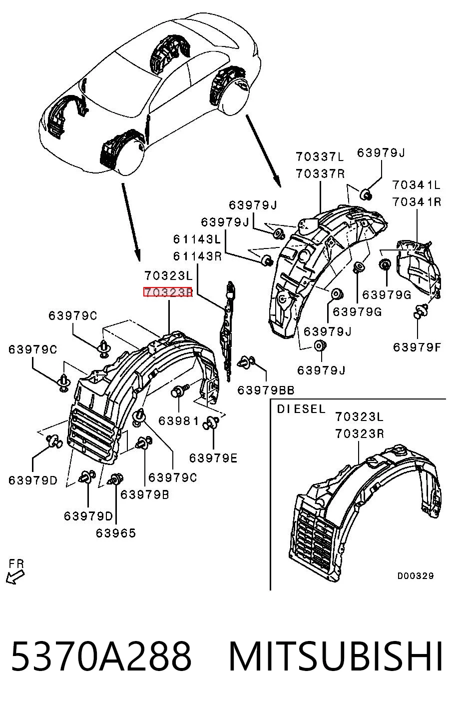 5370A288 Mitsubishi Paso rueda delantero derecho