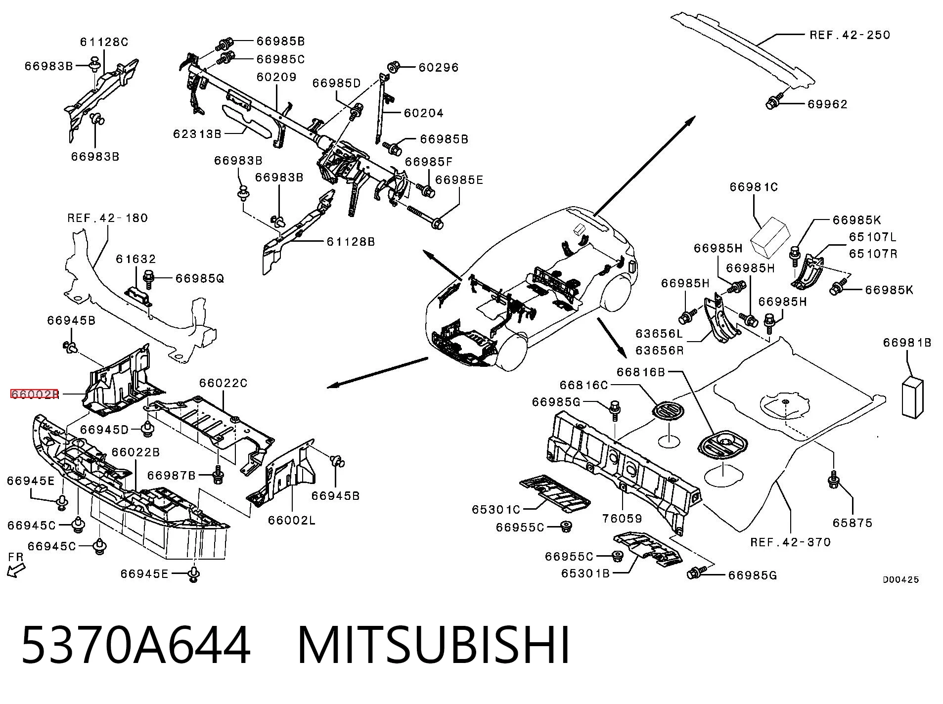 5370A644 Mitsubishi Protección inferior trasera derecha