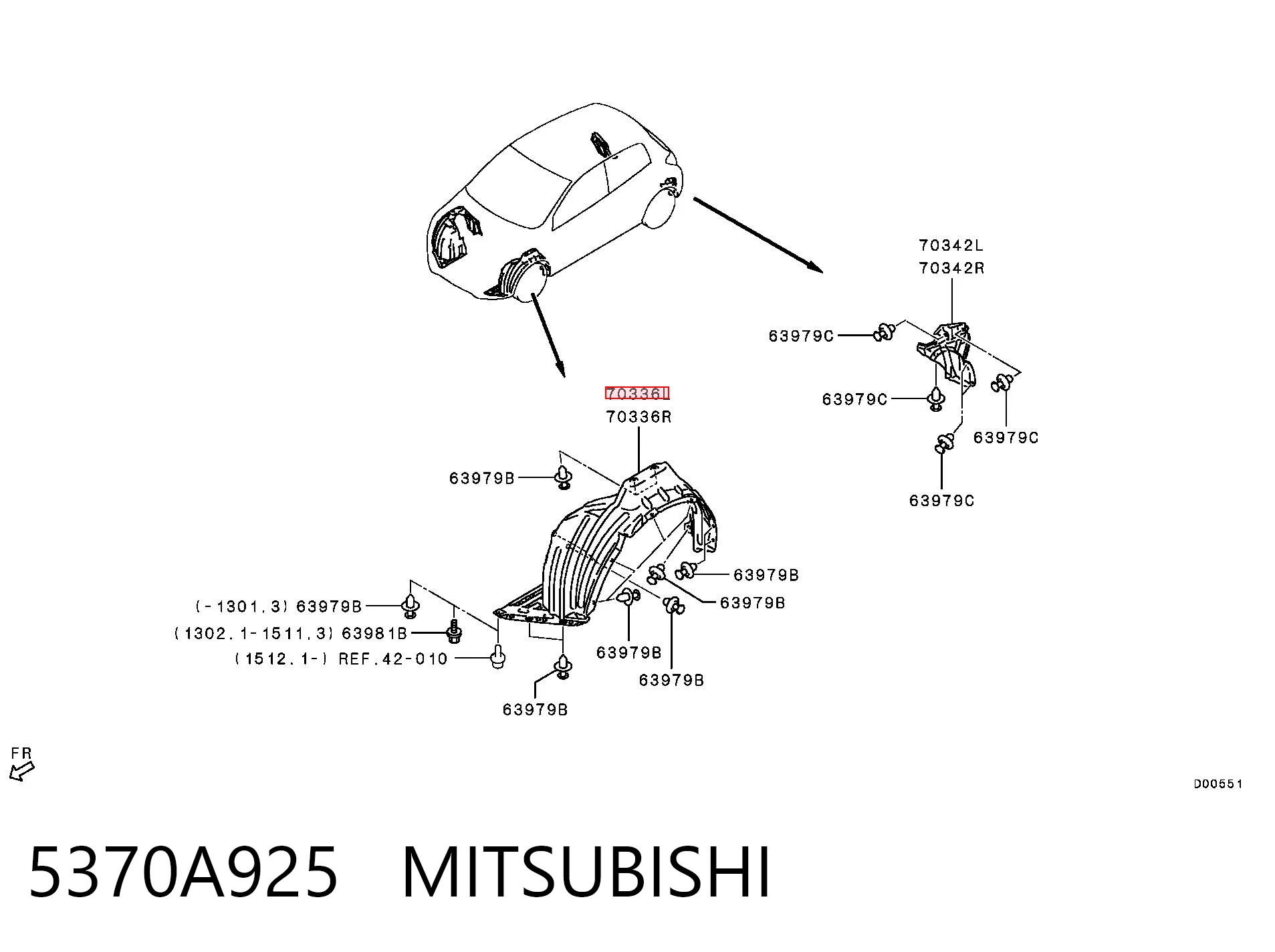 5370A925 Mitsubishi Guardalodos interior izquierdo, guardafango delantero