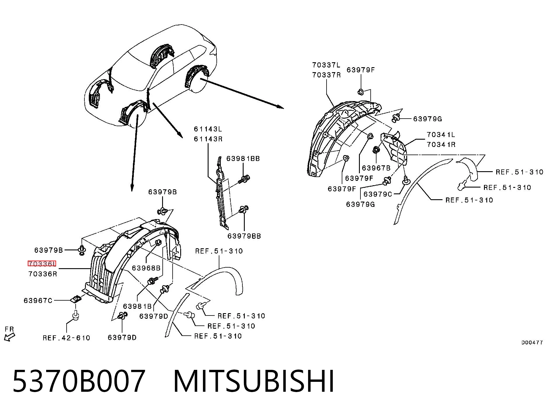5370B007 Mitsubishi Guardalodos interior izquierdo, guardafango delantero