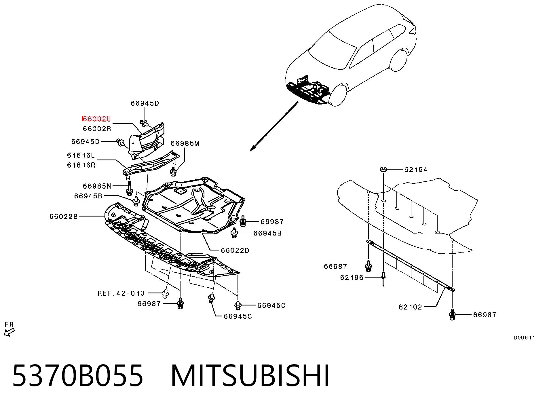 5370B055 Mitsubishi Protección izquierda del motor