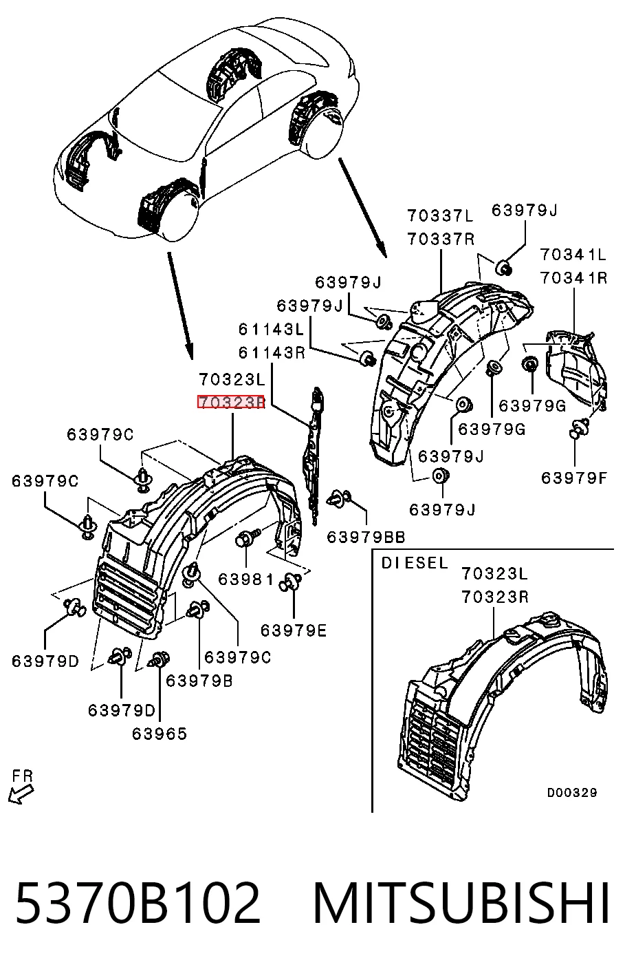 5370B102 Mitsubishi Paso rueda delantero derecho