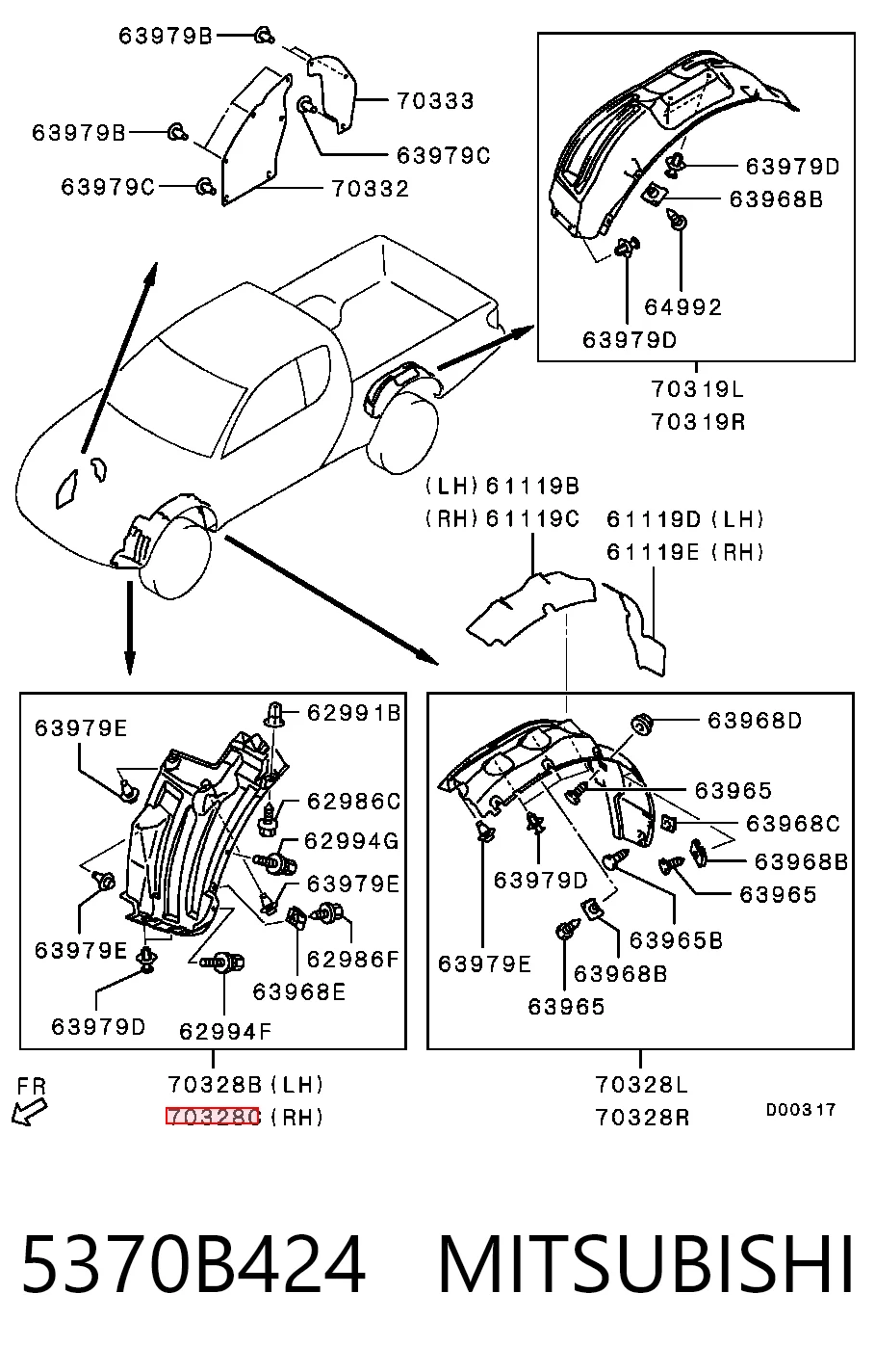 5370B424 Mitsubishi Guardalodos interior delantero derecho