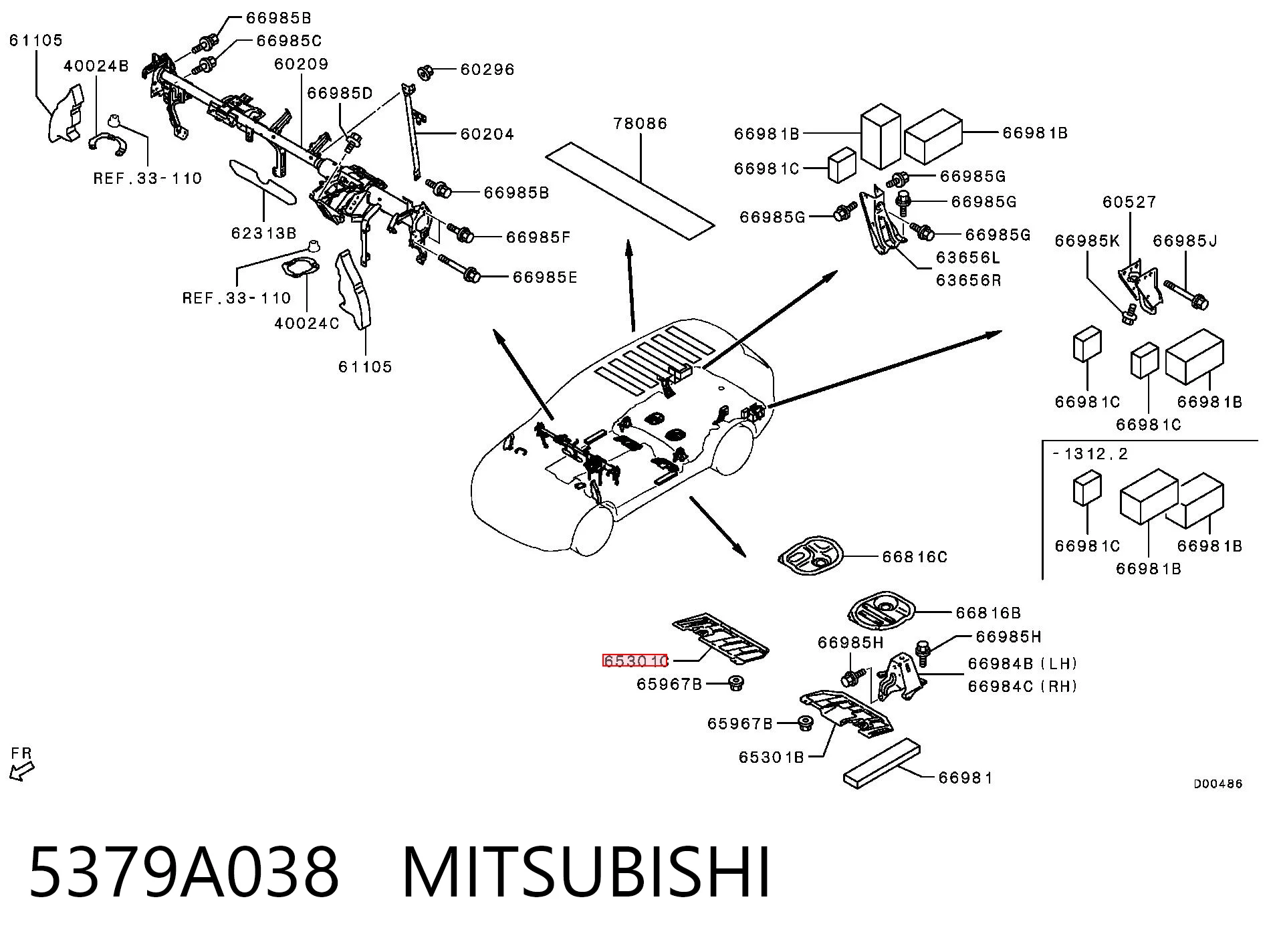 5379A038 Mitsubishi Protección inferior trasera derecha