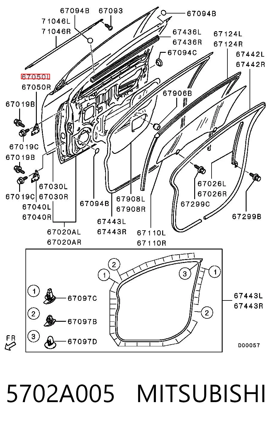 Bisagra de la puerta delantera derecha 5702A005 MITSUBISHI