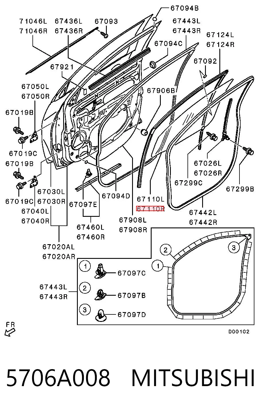 Cristal de puerta delantera derecha 5706A008 MITSUBISHI