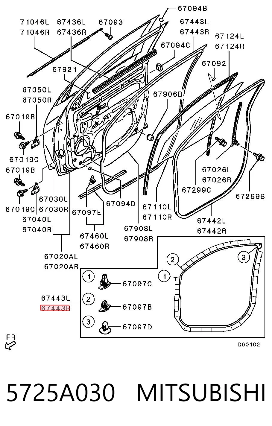 5725A030 Mitsubishi Sellador de puerta delantera derecha (en puerta)