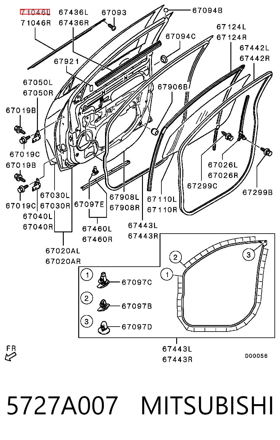5727A007 Mitsubishi Moldura de cristal de la puerta delantera izquierda