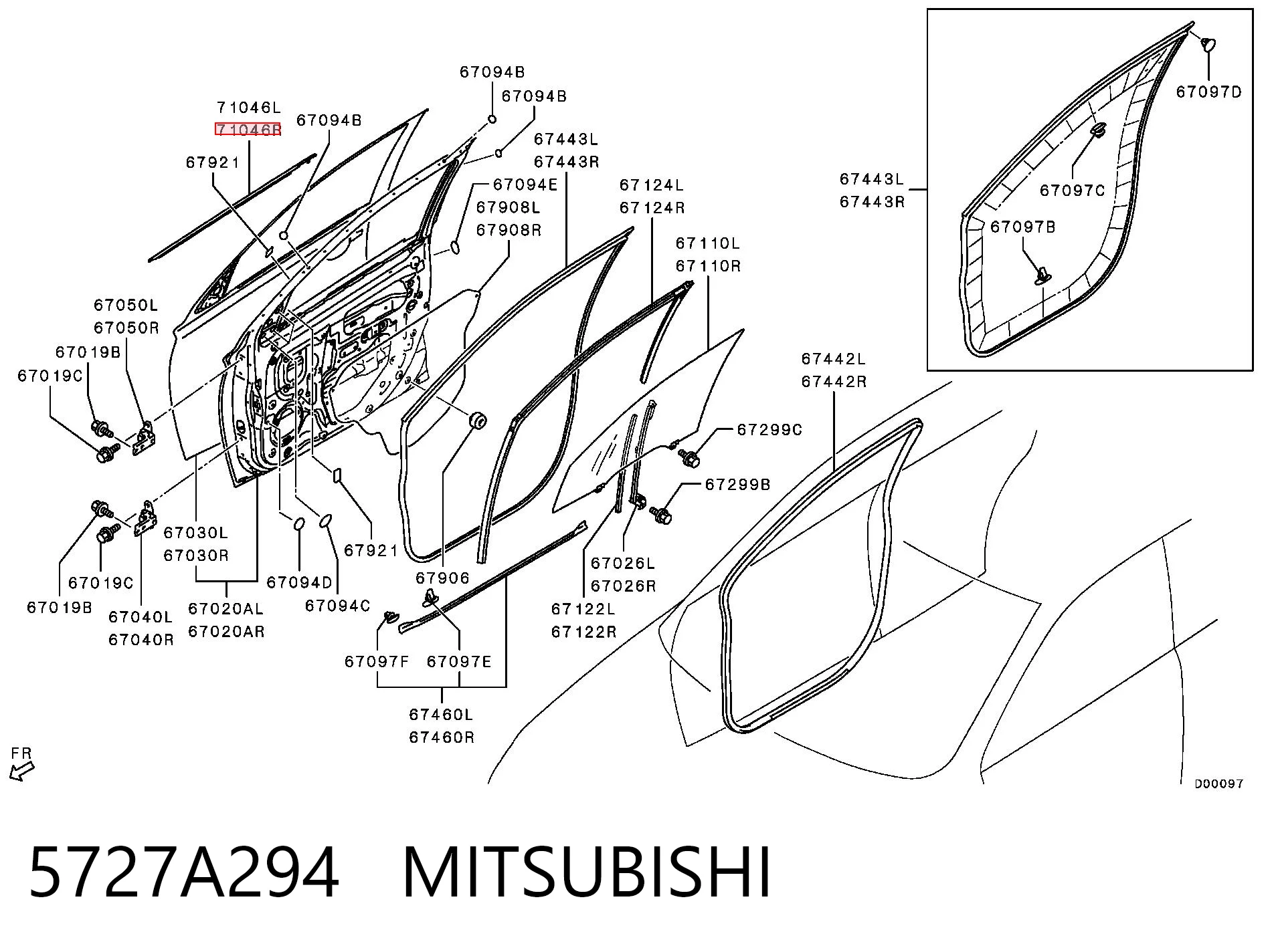 5727A294 Mitsubishi Sellador exterior de vidrio de puerta delantera derecha