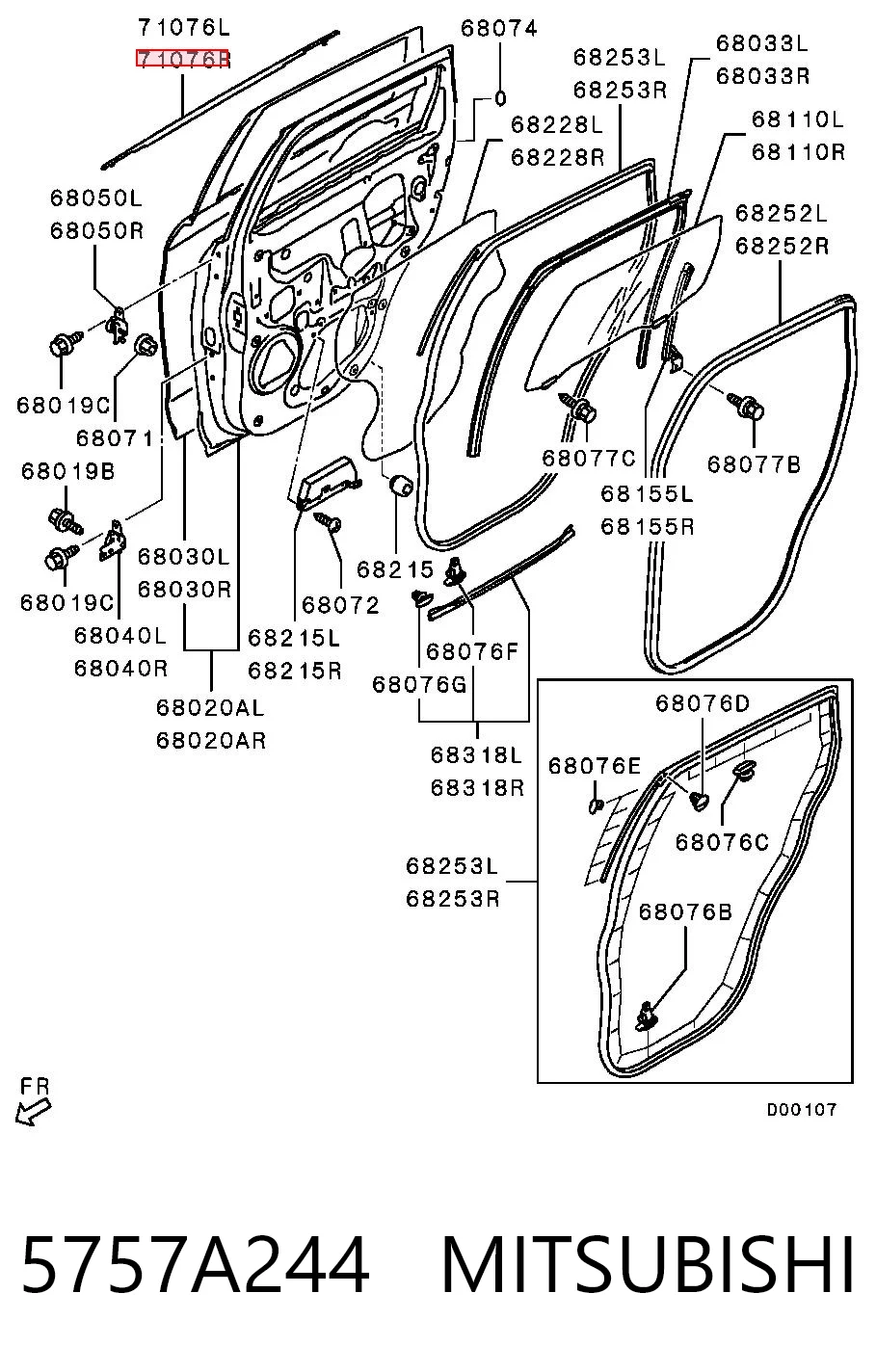 5757A244 Mitsubishi Sellador exterior de vidrio de puerta trasera derecha