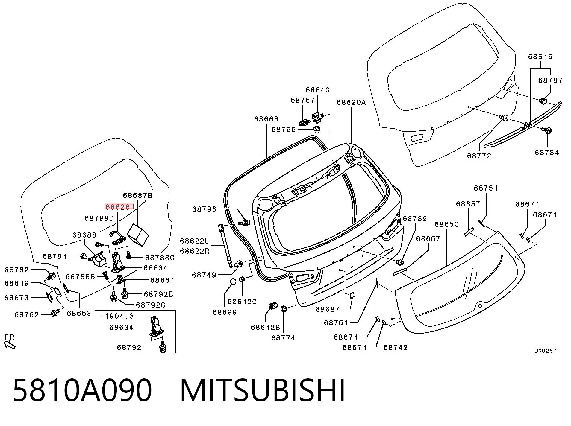5810A090 Mitsubishi Botón de accionamiento del cierre de la tapa del maletero (puerta trasera 3/5)