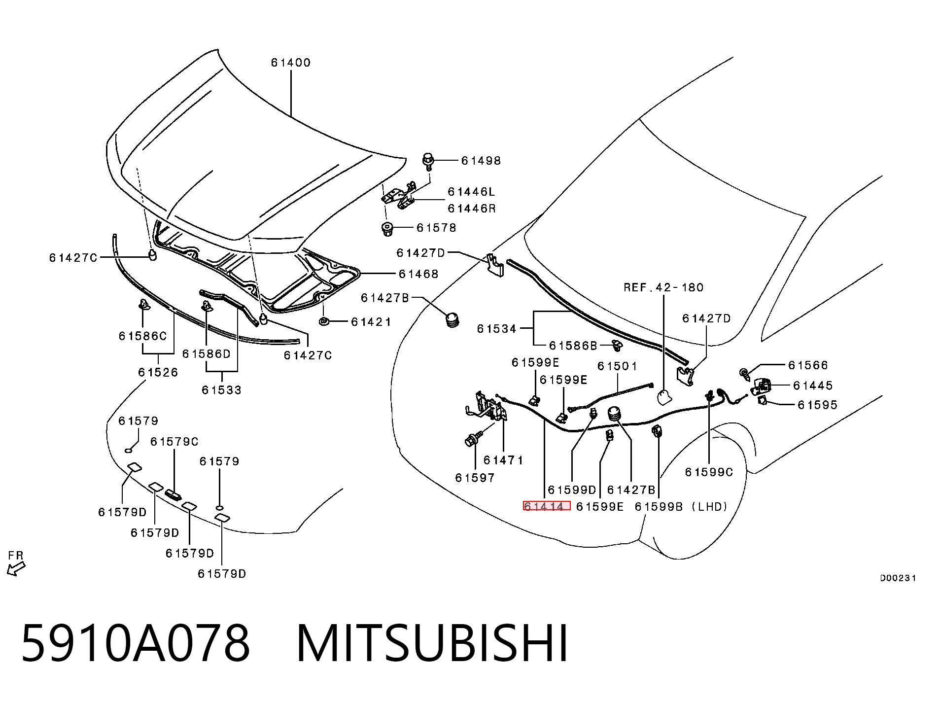 5910A078 Mitsubishi Cable de capó del motor