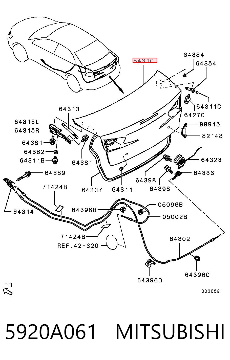 Tapa de maletero para Mitsubishi Lancer X CY_A, CZ_A