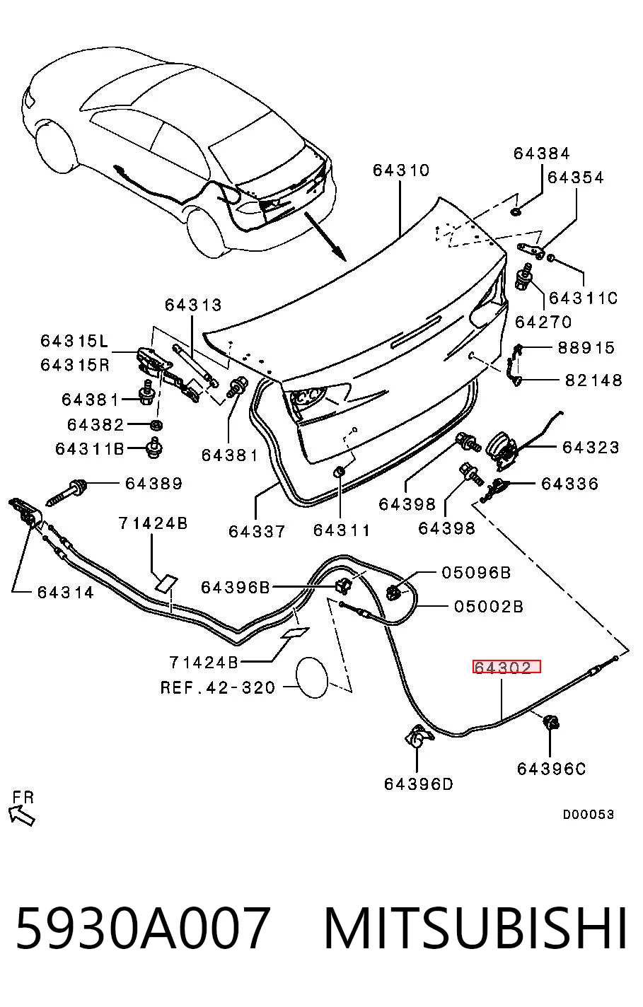 5930A007 Mitsubishi Cable de apertura de maletero trasero
