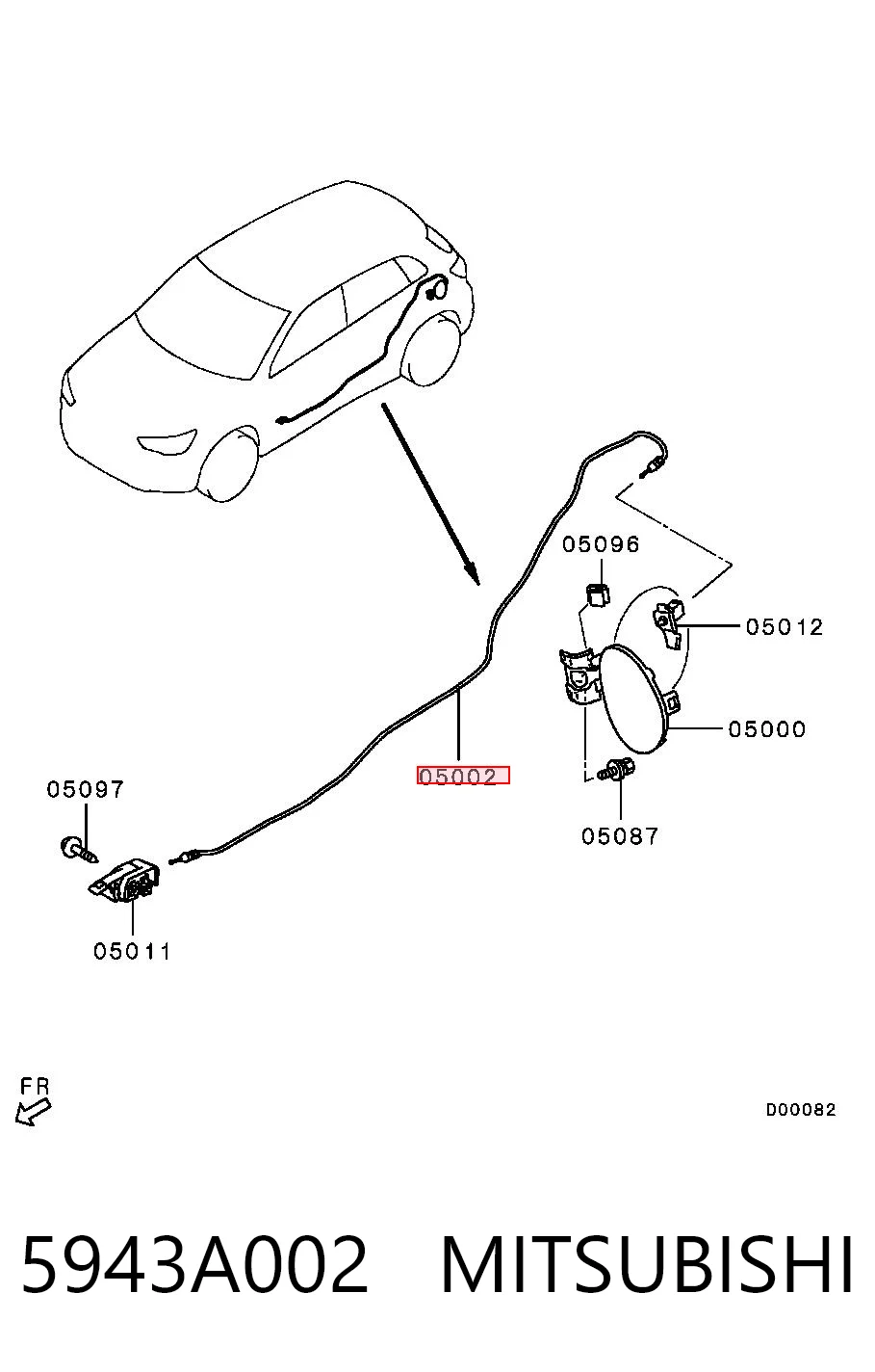 5943A002 Mitsubishi Cable de apertura de tapa del depósito de combustible